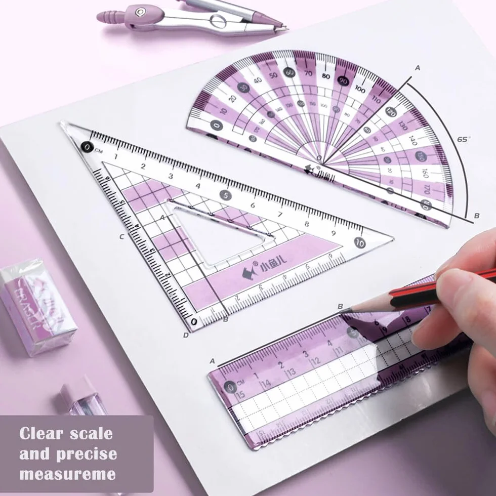 Compas Professionnel 7 Pièces College avec Mallette Métal, Rapporteur pour Étudiants Maths (Violet)
