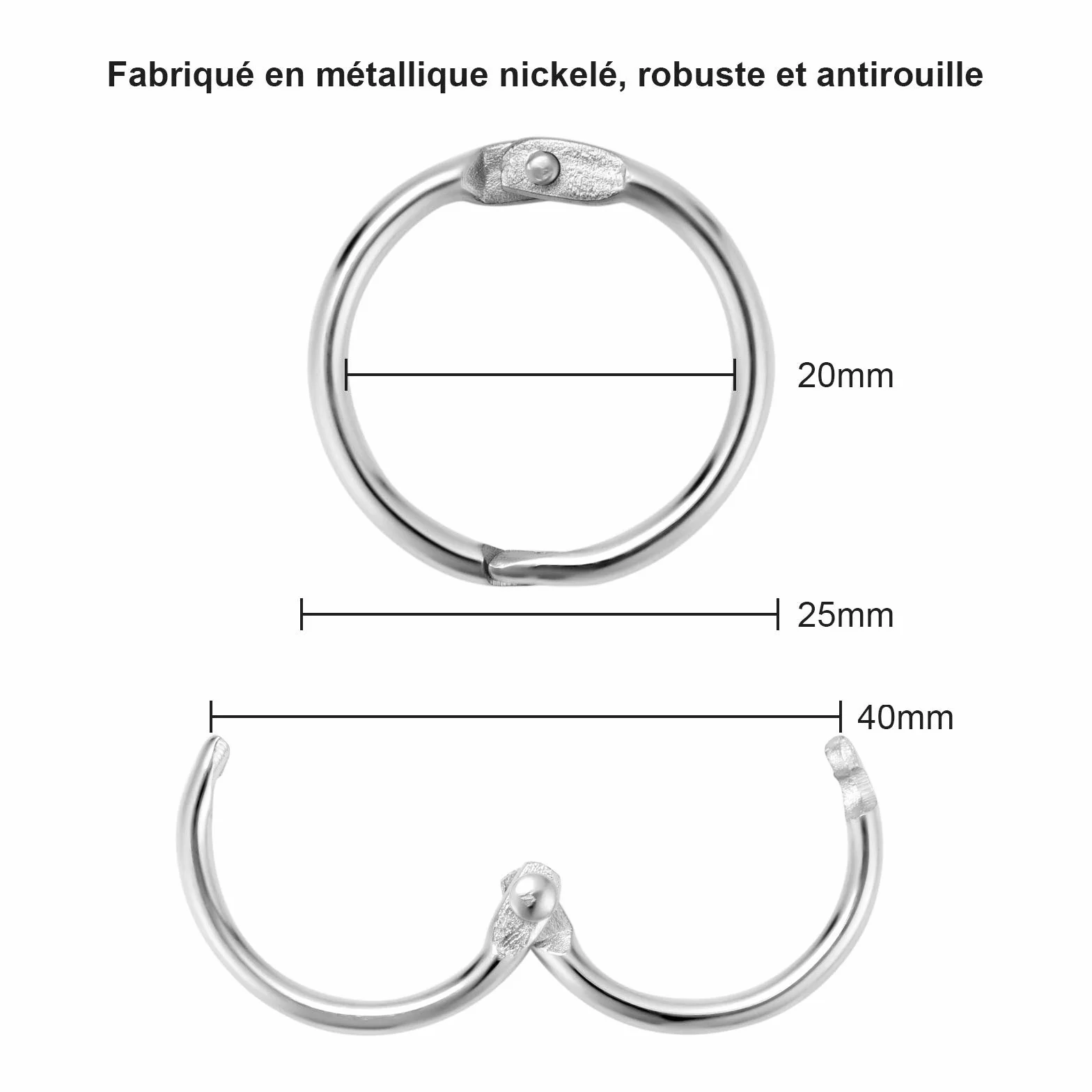 Anneaux de Reliure Métalliques 25mm 100 Pcs pour Livre Classeur Porte-clés