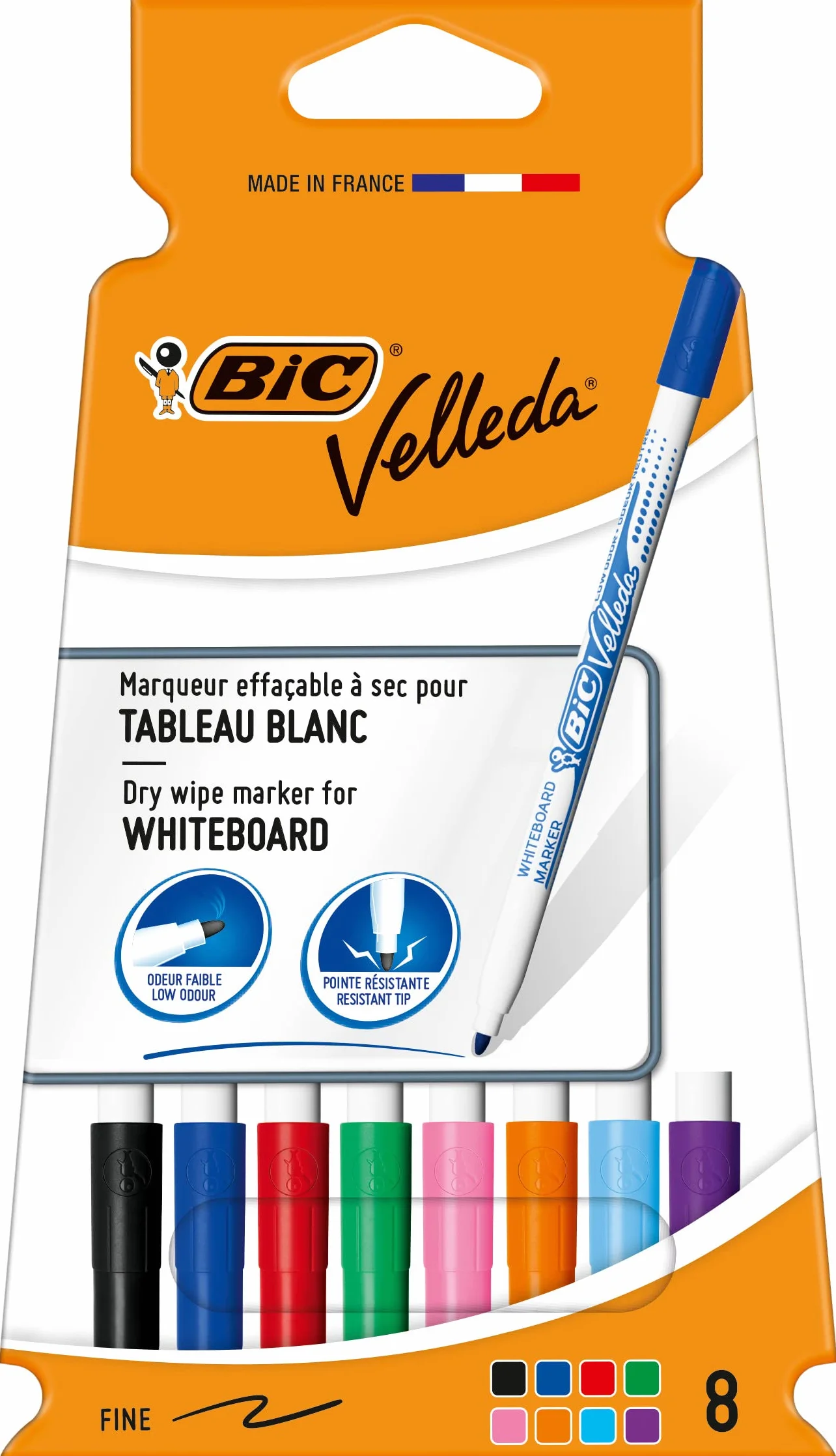 BIC Velleda 1721 Feutres Effaçables à Sec Pointe Fine Tableau Blanc Pack Carton de 8