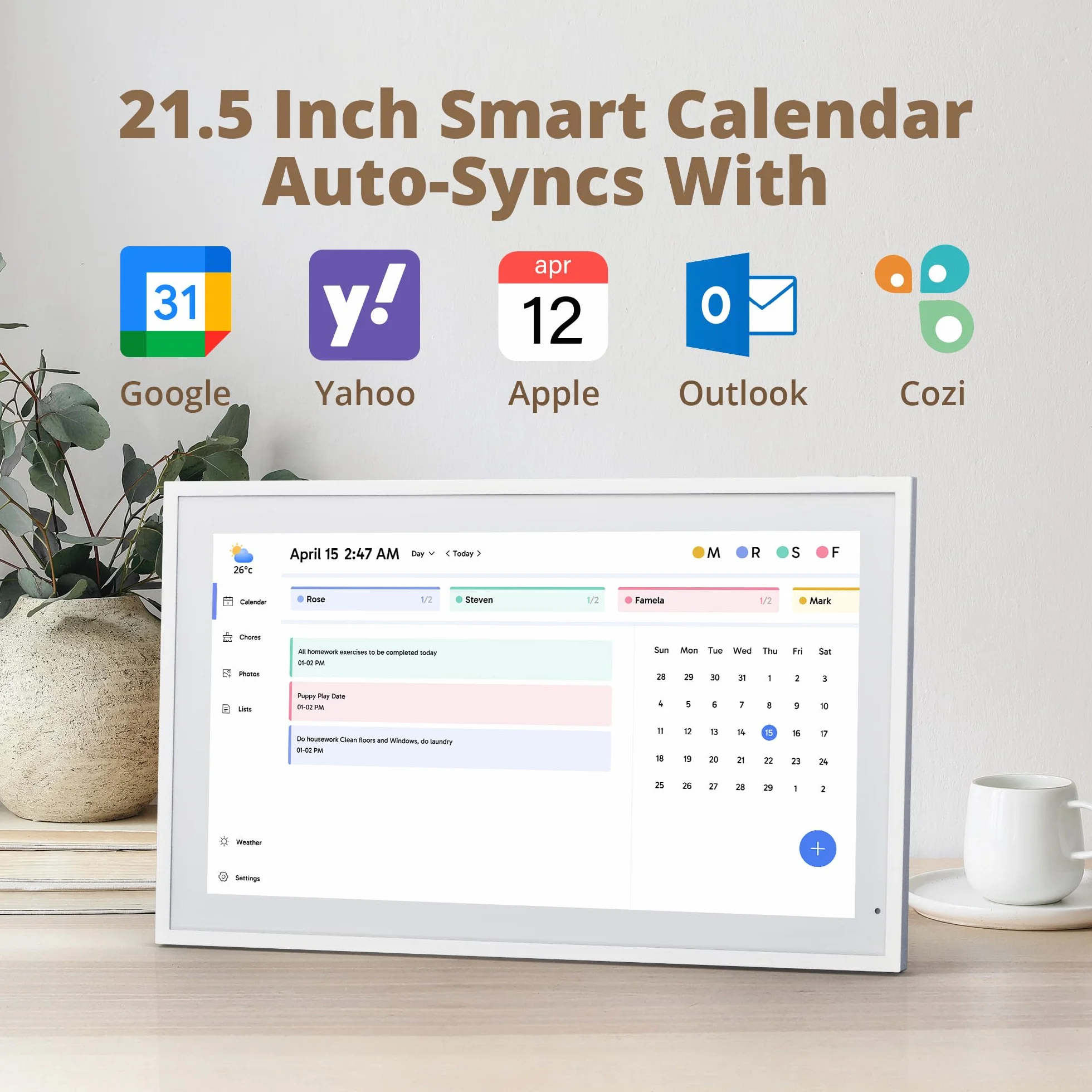 Dragon Touch Calendrier Numérique 21,5" 1920x1080 FHD Écran Tactile Mémoire 32 Go TM21 Blanc