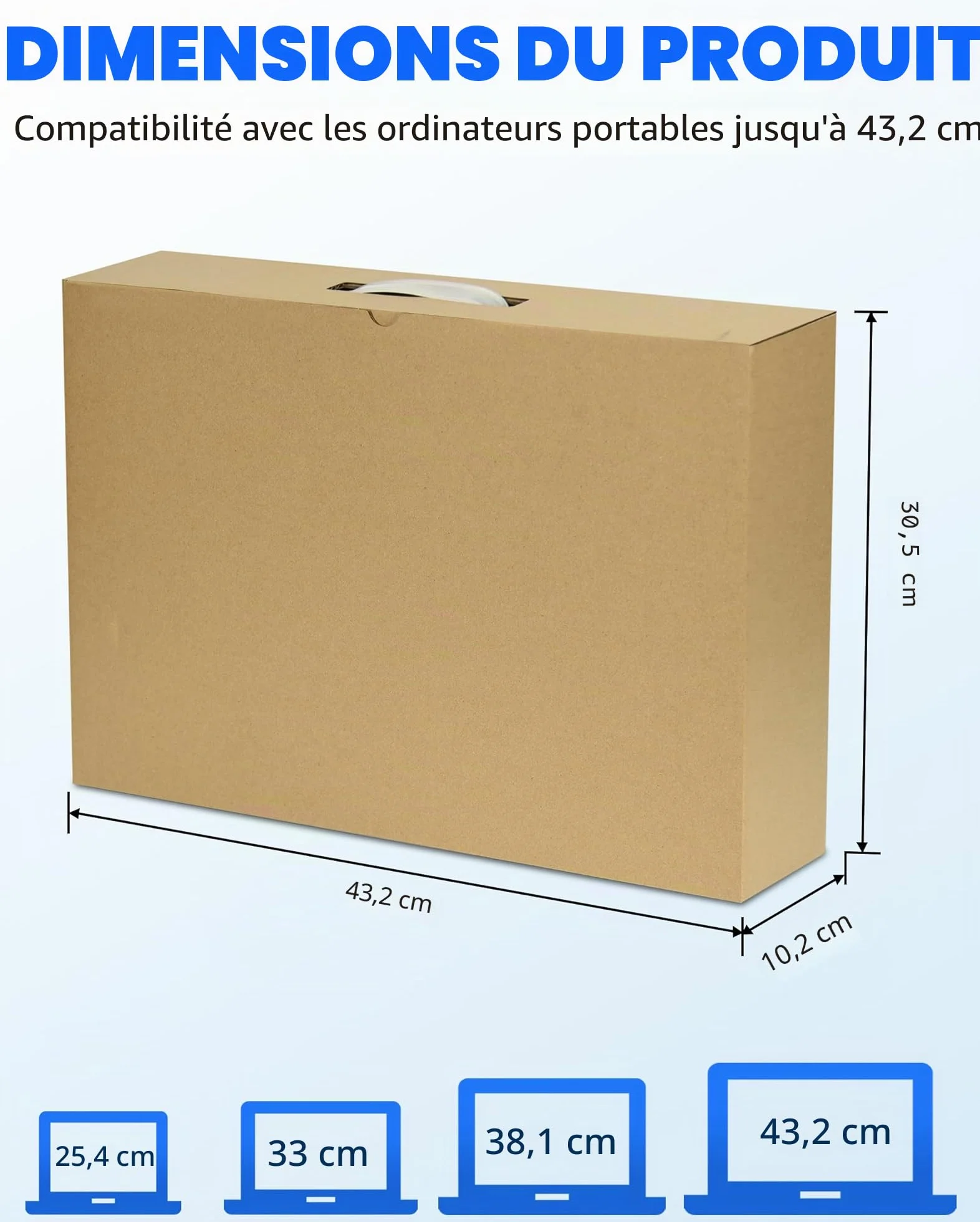 Boîte d'expédition pour ordinateur portable avec mousse de protection jusqu'à 17 pouces (43 cm)