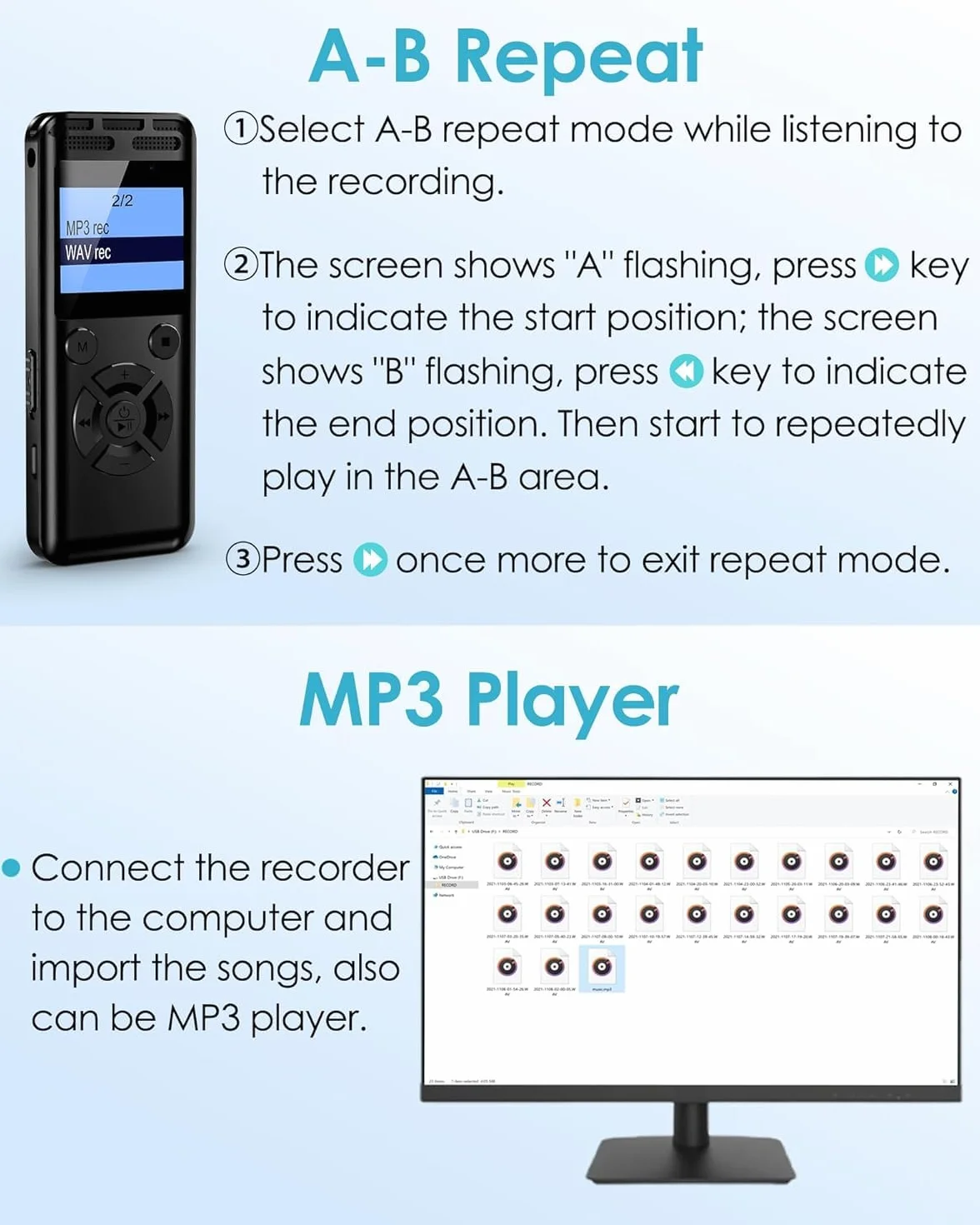 Enregistreur Vocal Numérique 64GB Stéréo HD 1536Kbps Métal Réduction de Bruit Activation Vocale