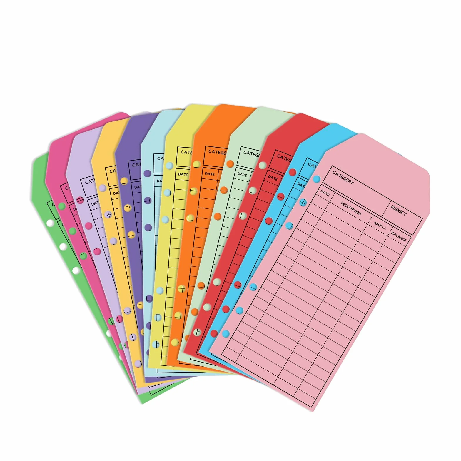 Enveloppes budgétaires à 6 trous pour espèces, colorées, classeur budgétaire, système d'économie, suivi mensuel et hebdomadaire, feuilles de planification