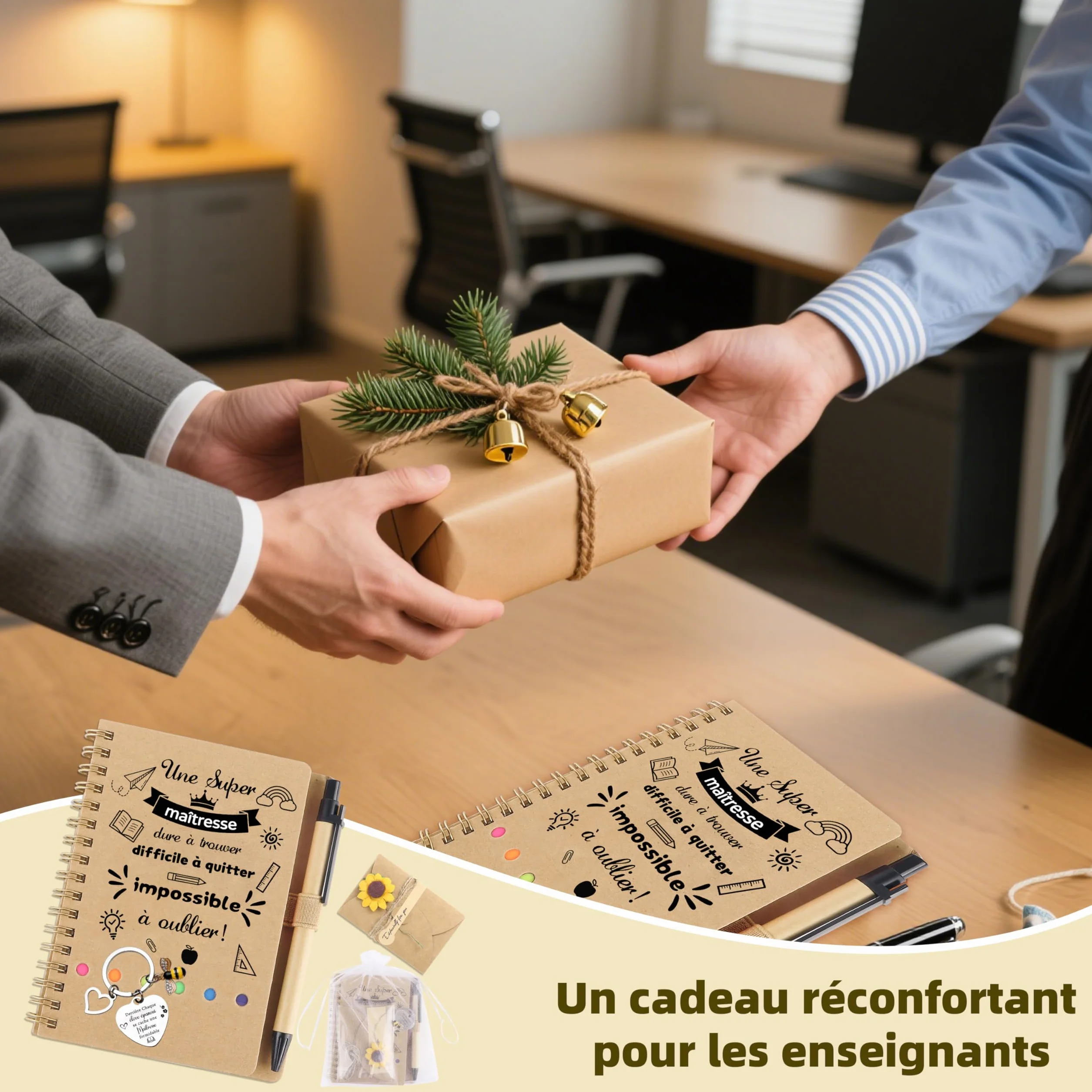 Merclix Cadeau Maîtresse d'École Porte Clef Stylo Carnet Fin d'Année Noel Retraite Anniversaire