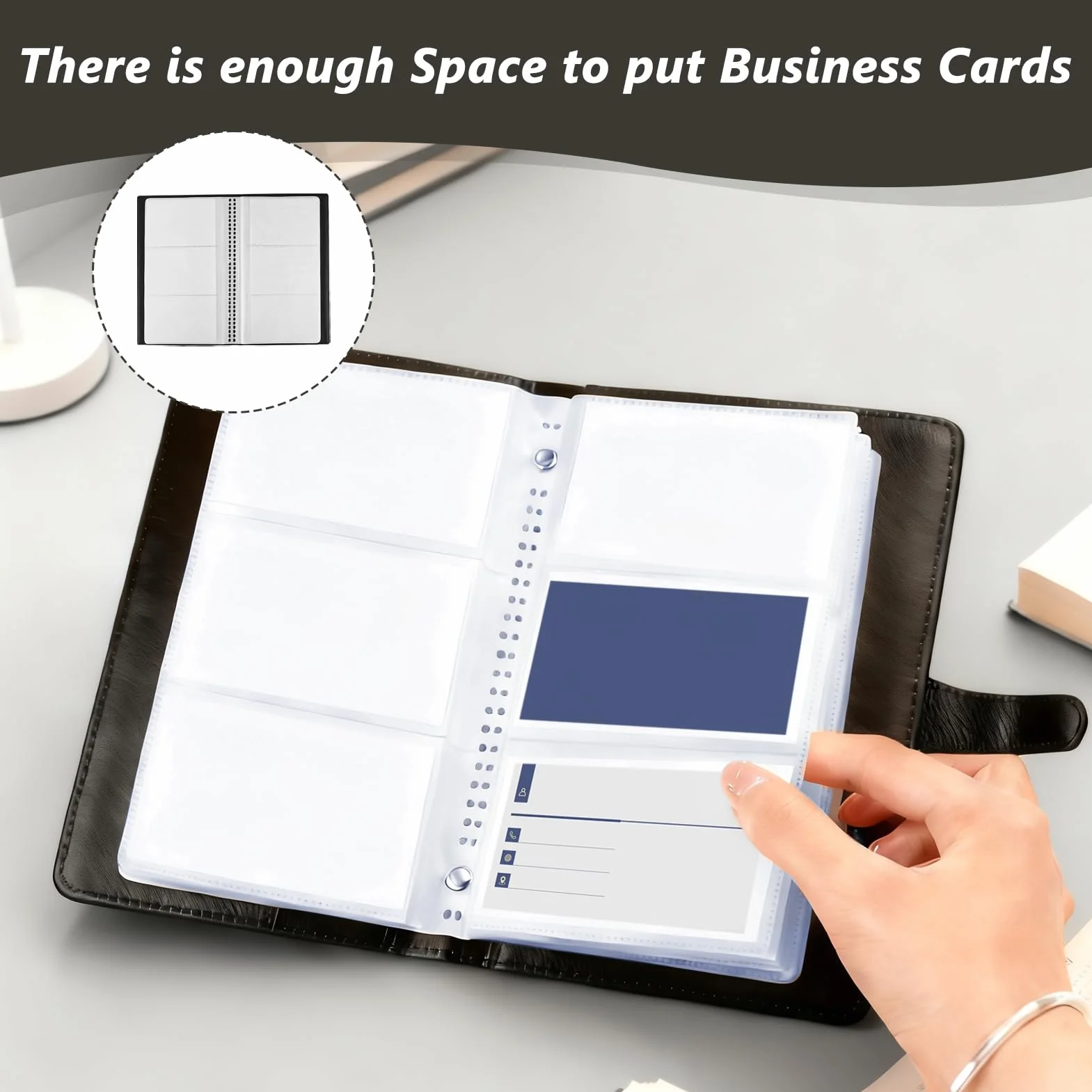 Porte Cartes de Visite 240 Emplacements, Classeur de Rangement en Cuir PU, Album Carte PVC Rigide