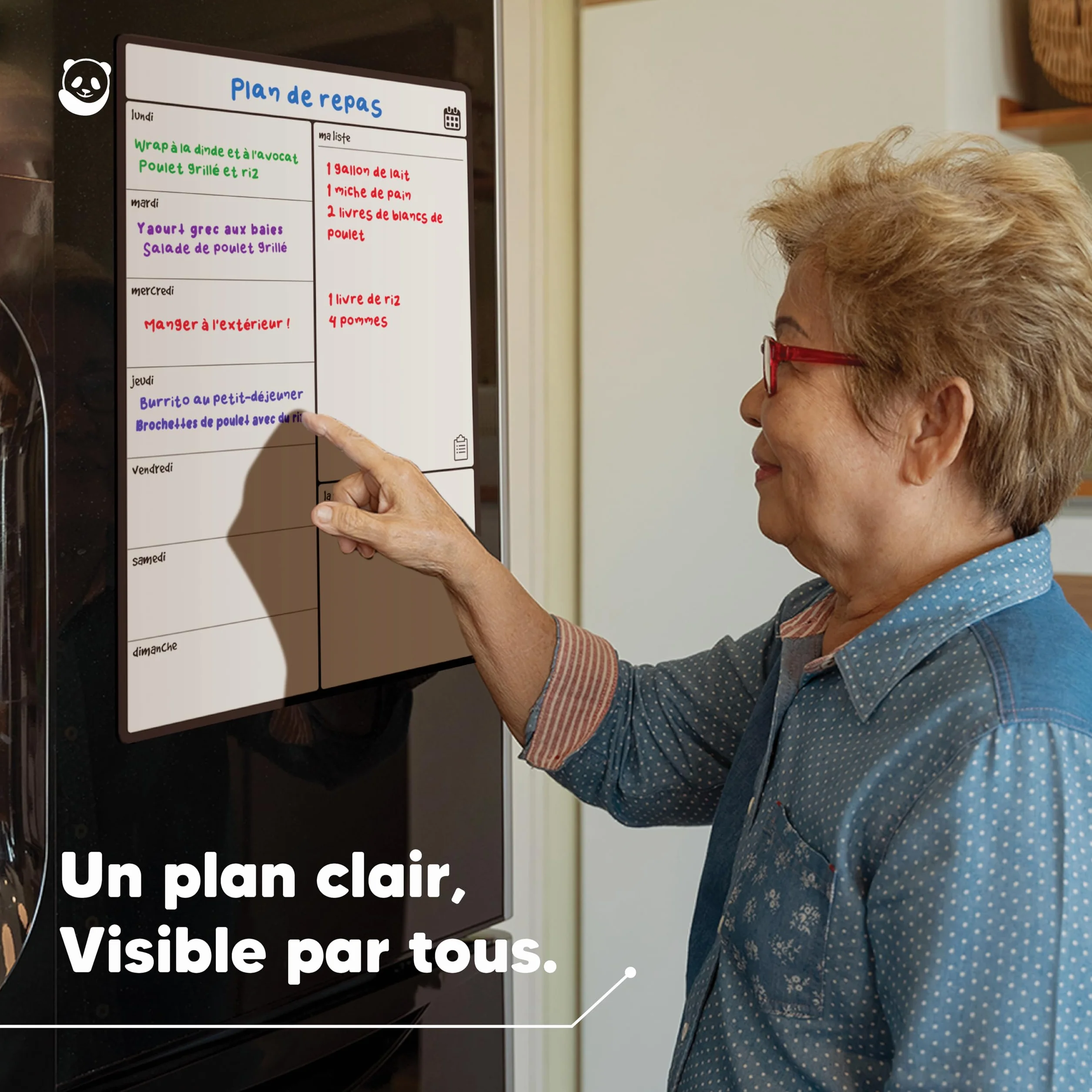 Smart Panda Tableau Magnétique pour Frigo A3 - Planificateur Repas Familiaux, Listes Courses, Aide Étude - Calendrier Aimanté Hebdomadaire Français