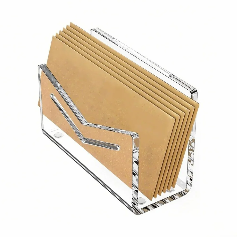 Trieur de courrier en acrylique noir vertical avec pieds caoutchouc pour organisation lettres documents
