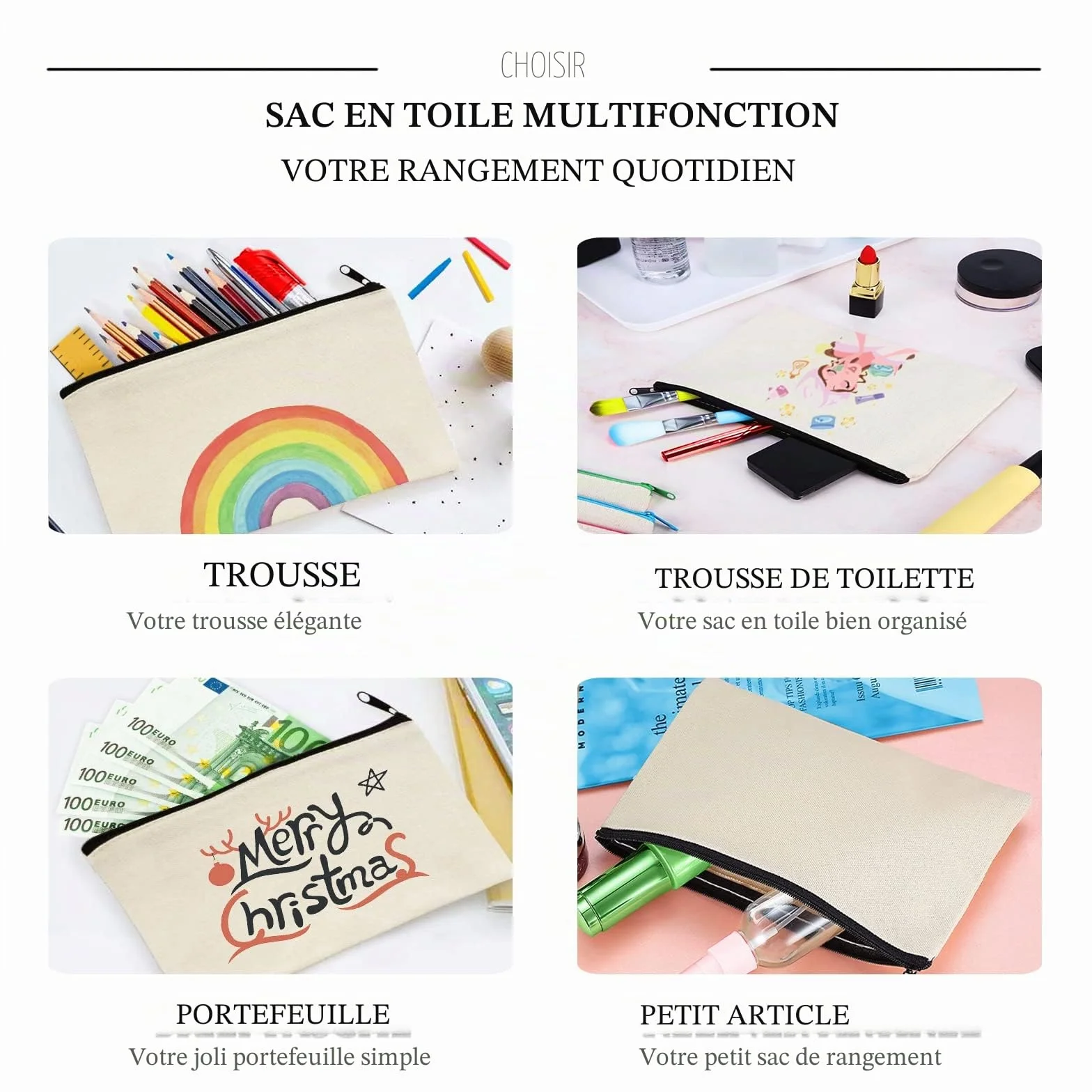 Lot de 20 Pochettes Zippées en Tissu pour Graffiti et Impression