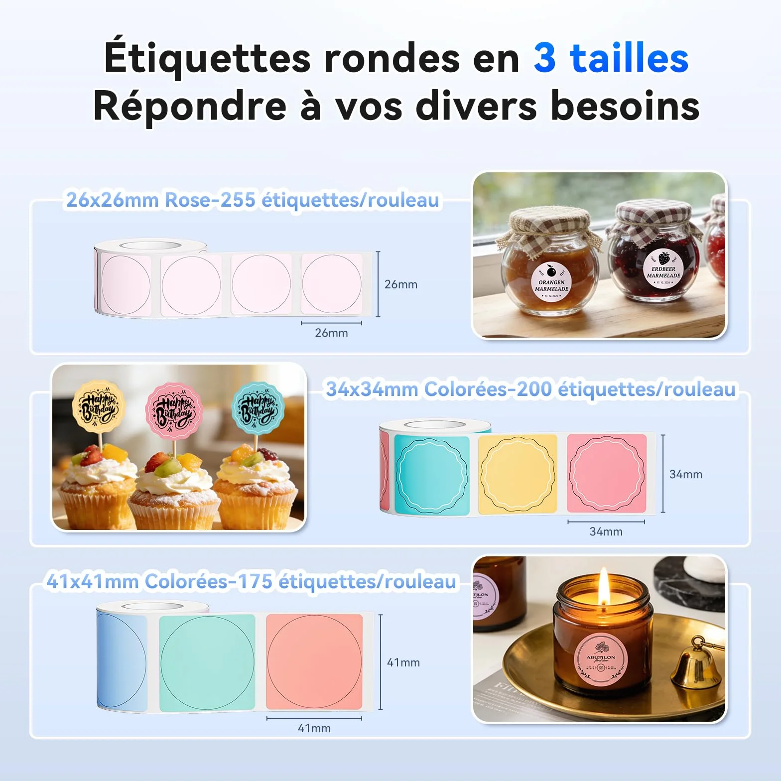 NIIMBOT Étiquettes Thermiques Autocollantes Rondes 26x26mm Rose 34x34mm 41x41mm pour B1 B2 B21 B3S B31 B4 K3