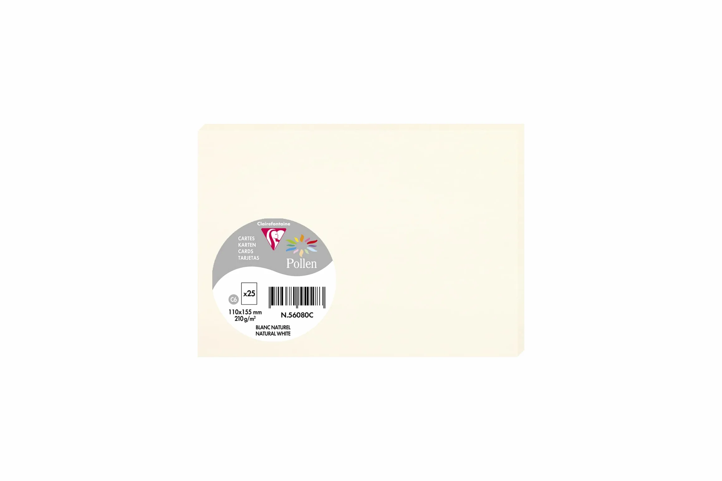 Clairefontaine Papier d'Invitation C6 210g/m² Blanc Naturel 25 Cartes Pollen
