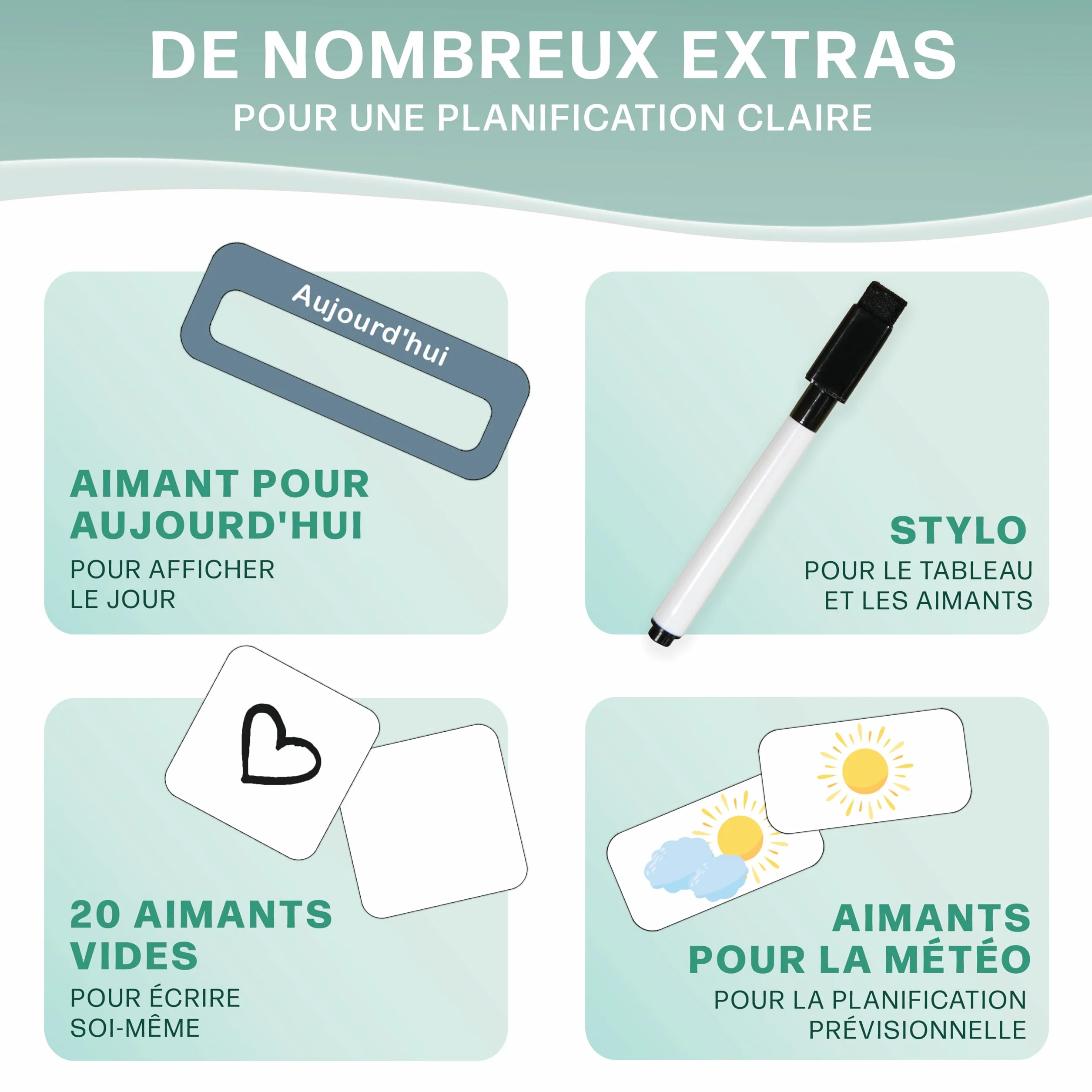 Planning semaine enfants Tableau magnétique Montessori 200 aimants stylo Jeux éducatifs 3 ans Calendrier