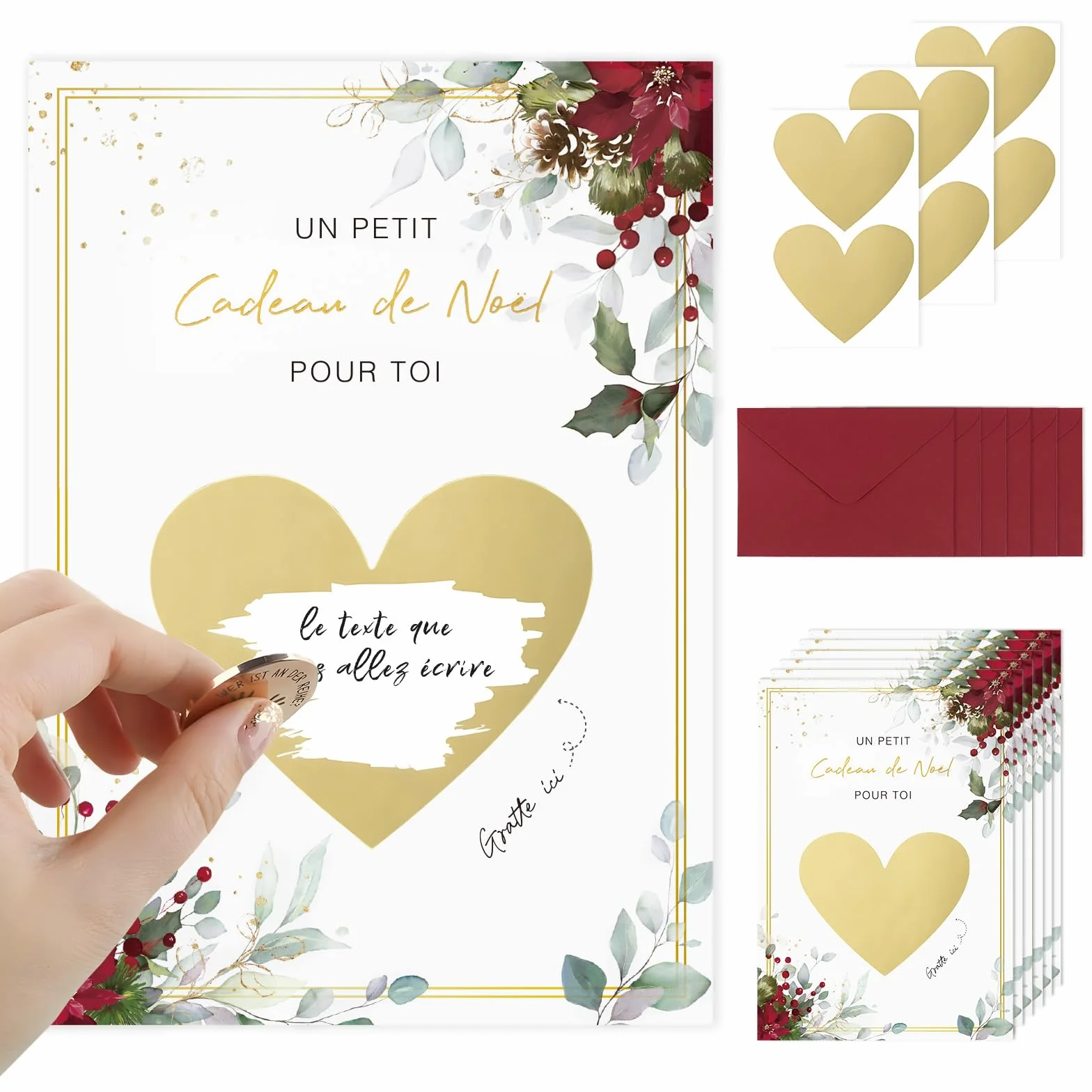 GEBETTER 6Pcs Carte Gratter Noël Autocollant avec Enveloppe Carte de Vœux Cadeau DIY