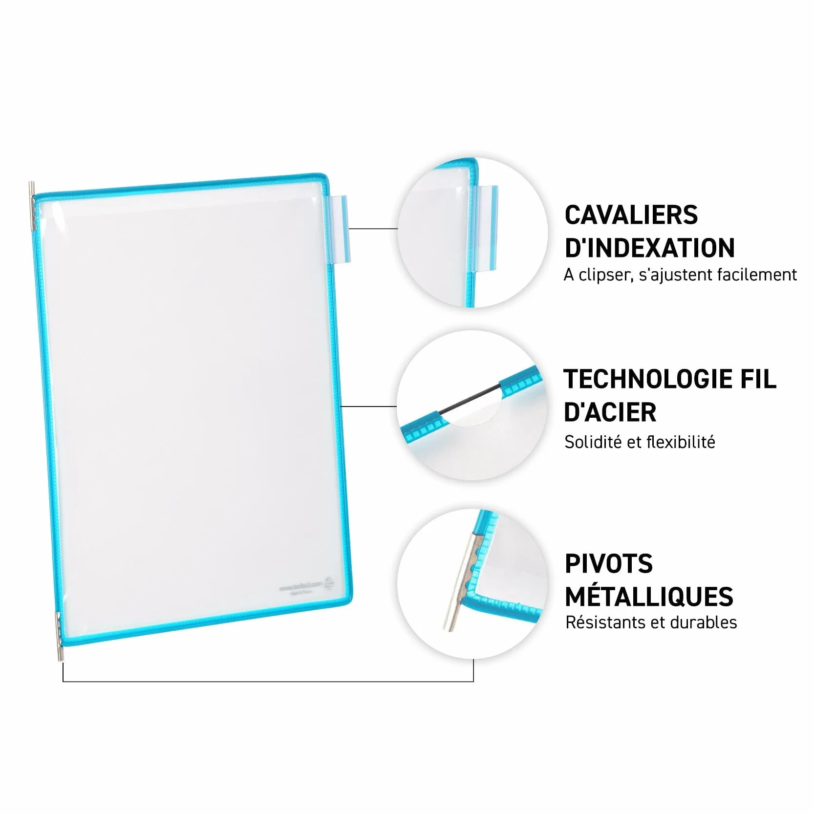 Tarifold Kit de Présentation Mural Métal Candy Line 10 Poches A4 PP Antireflet Bleu Translucide