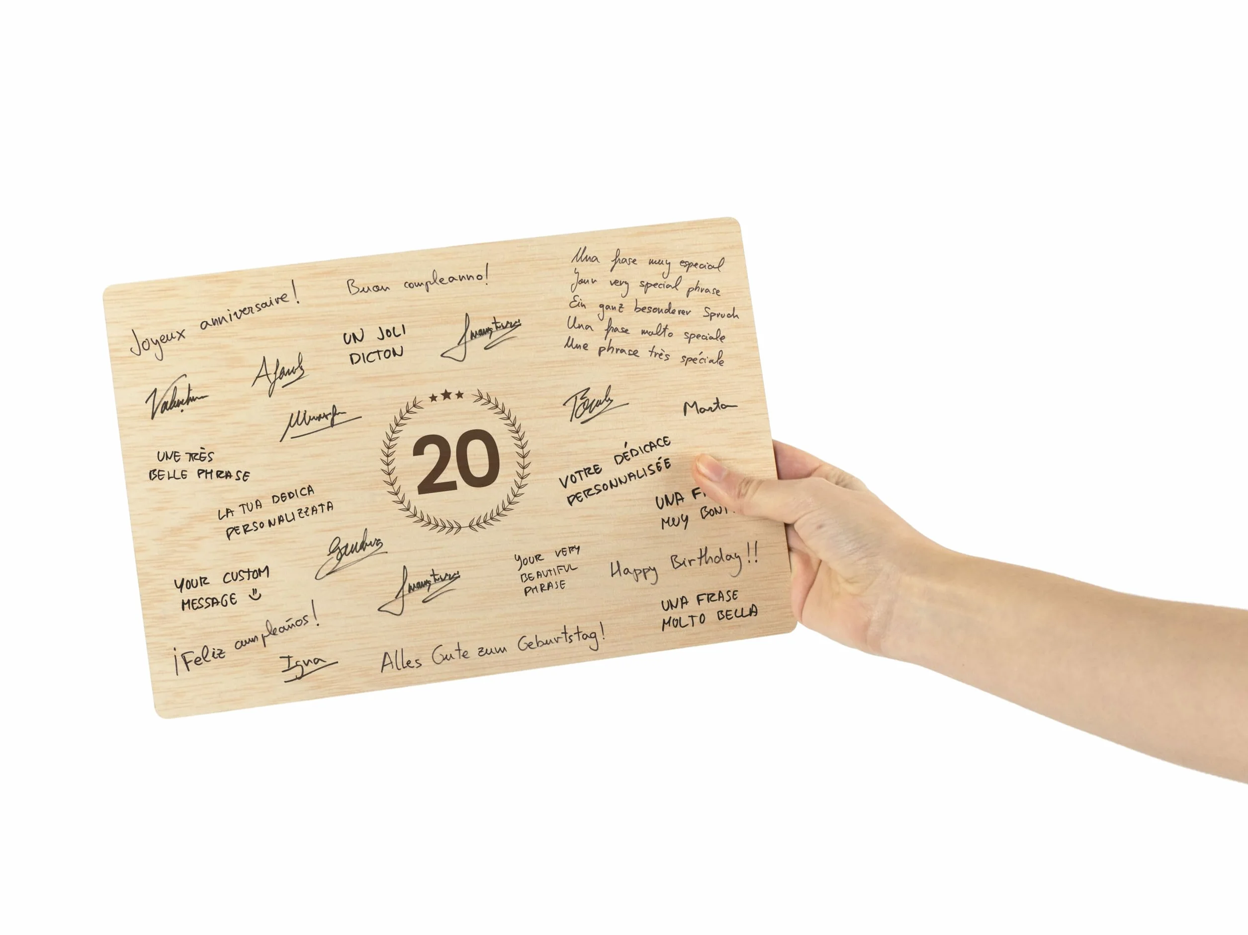 CONTRAXT Carte Anniversaire 20 ans Bois Cadeau original joyeux anniversaire mariage Numéro 20 livre d'or alternatif en bois décoration fête homme femme garcon enfant