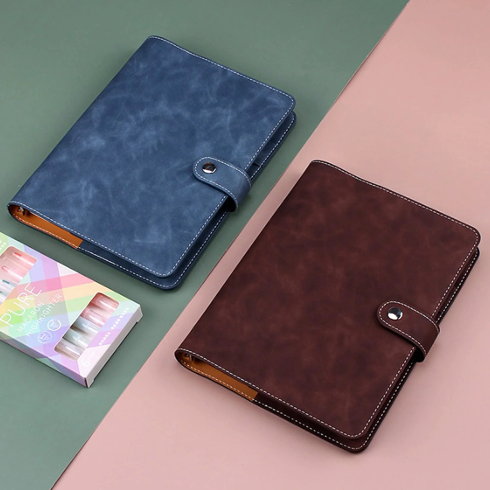 Carnet à Anneaux A5 Rechargeable PU Cuir pour Travail Voyage Organisateur Cadeau Bleu