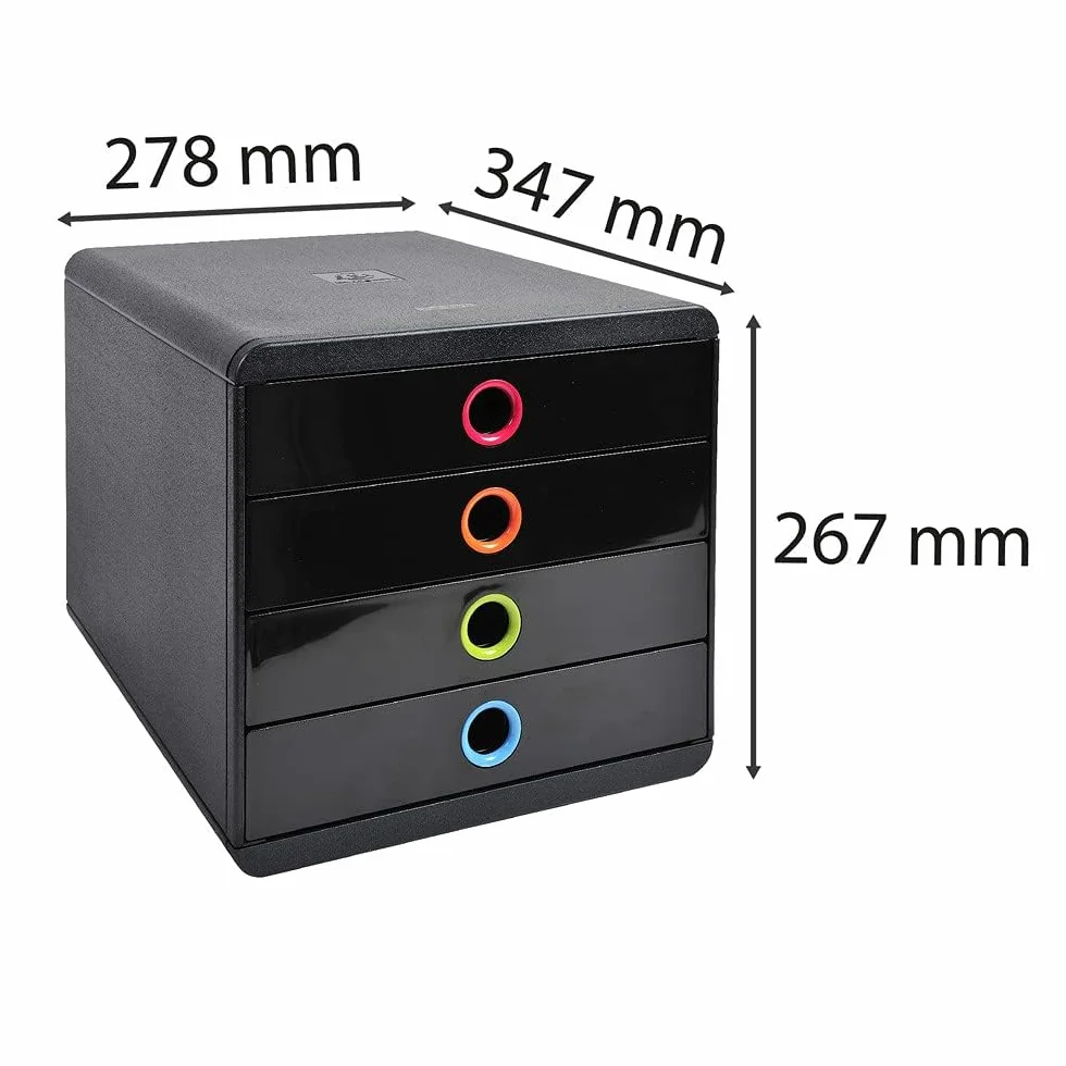 Exacompta POP-BOX Caisson 4 tiroirs fermés pour document A4+ Noir/arlequin