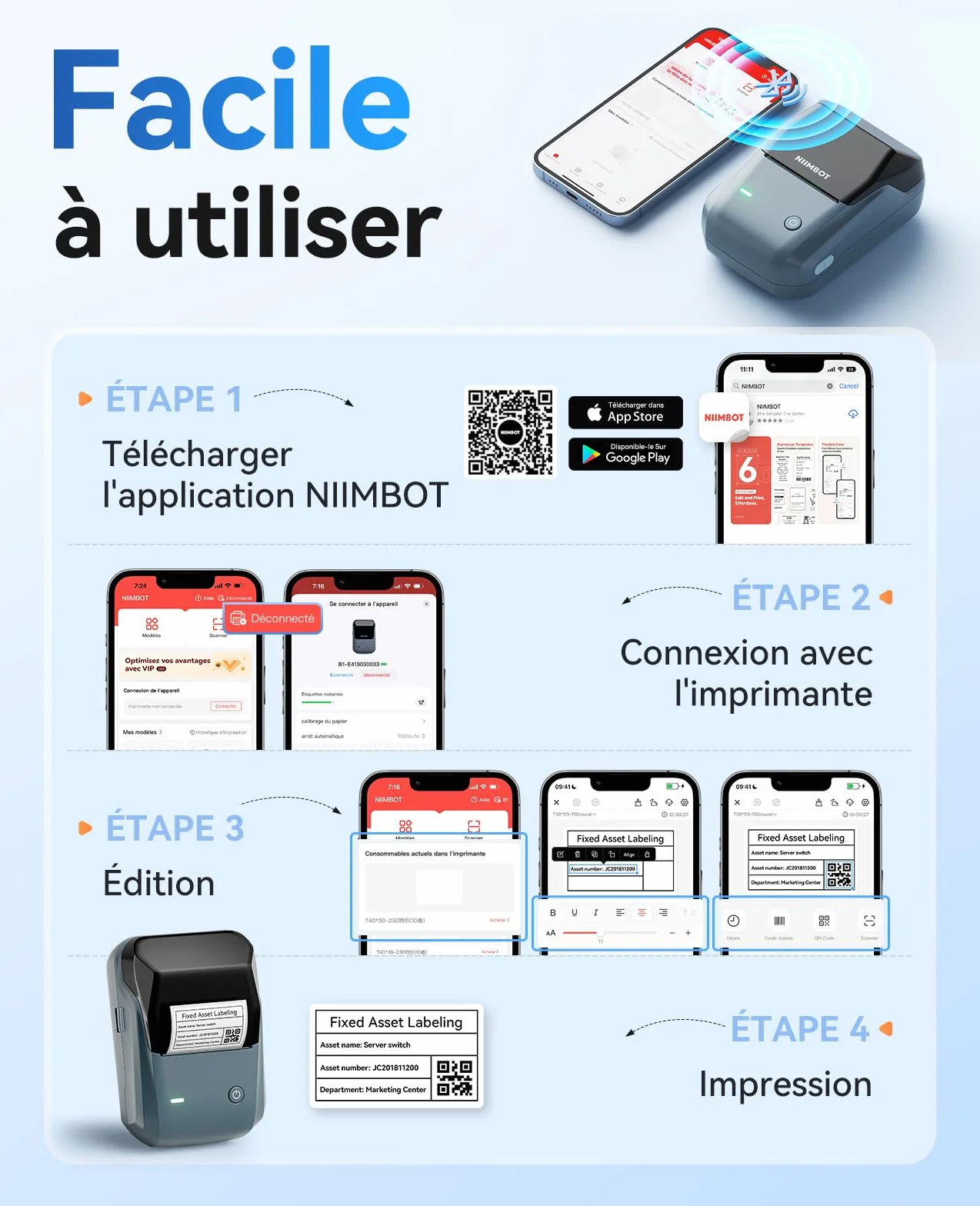 NIIMBOT B1 Étiqueteuse Portable Identification Automatique Grand Étiquettes Autocollantes 50x30mm