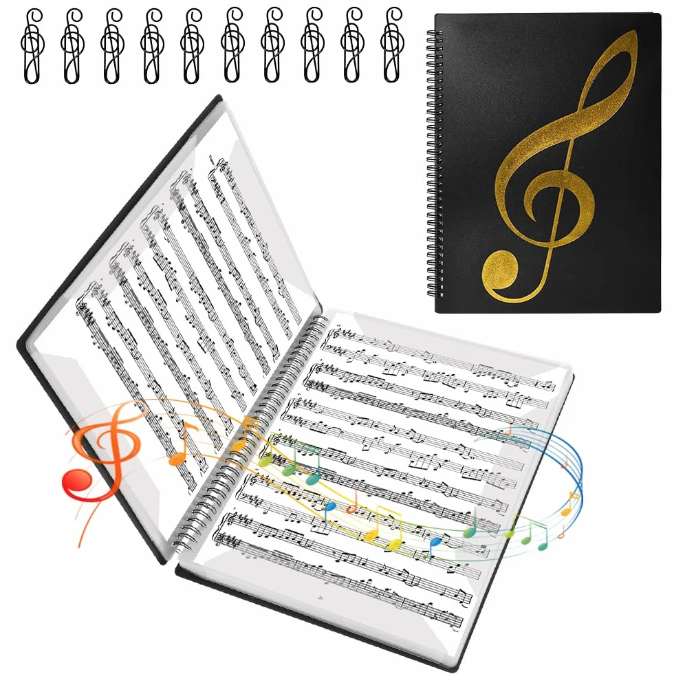 Classeur A4 pour Partitions de Musique avec 10 Pinces, 40 Pages, Étanche