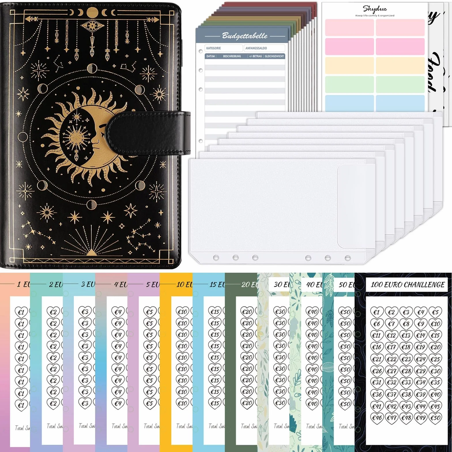 SKYDUE Enveloppe Budget A6 Classeur Budget Planner 12 Challenges Budgétaires Carnet Pochette Gérer Budget