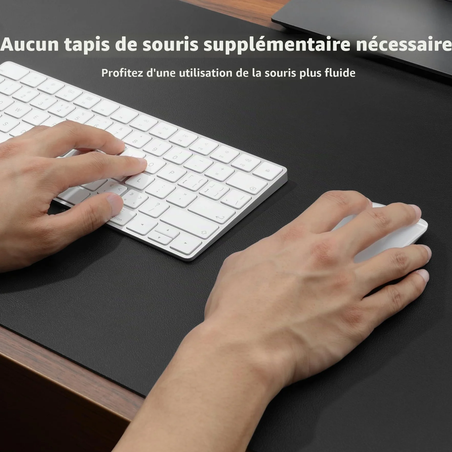 Sous-main tapis de bureau cuir PU 80x40 cm noir antidérapant protection étanche
