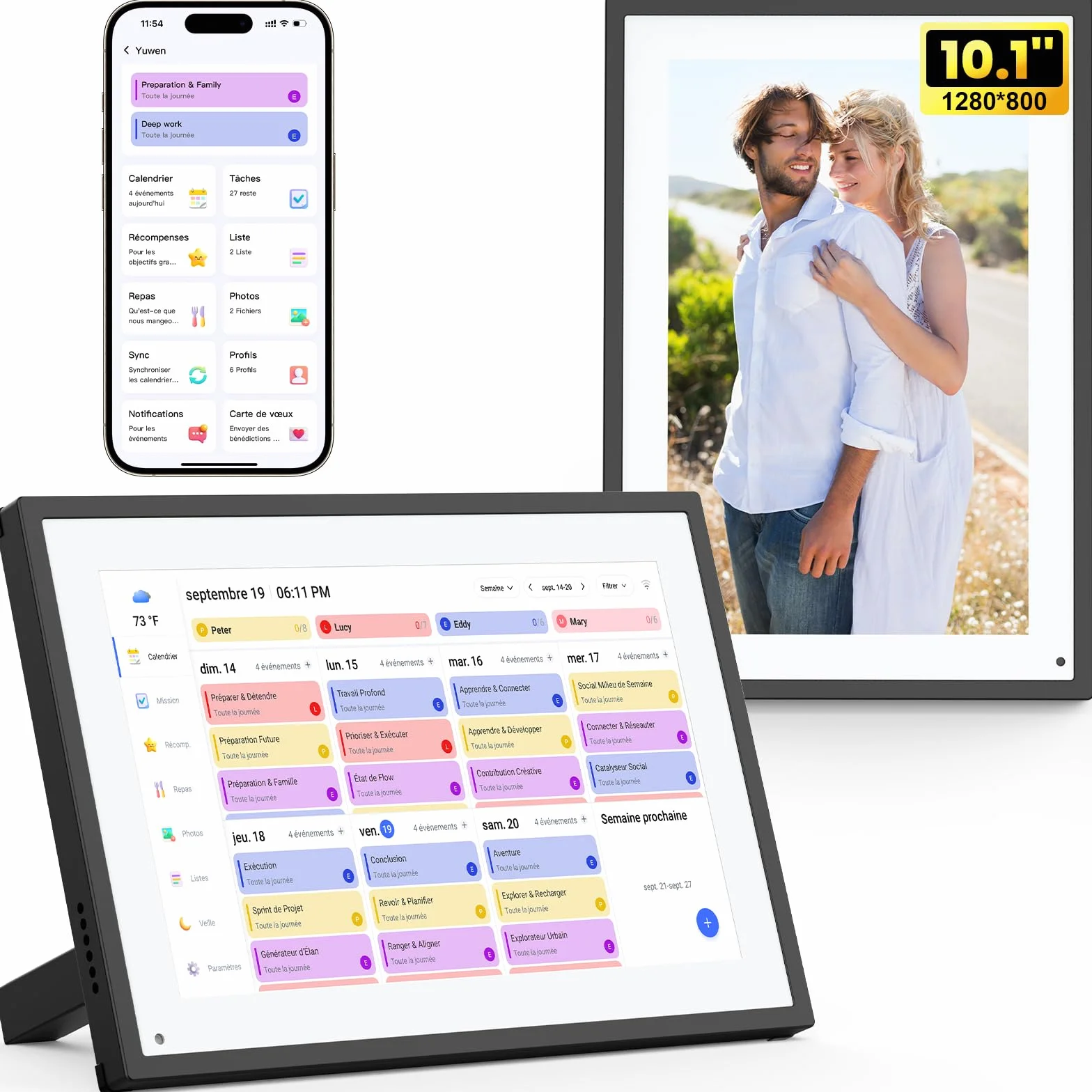 NEWYES 2026 Calendrier Numérique de Bureau 10,1" - Tableau Organisation Famille/Individuel & Cadre Numérique Wi-Fi Sync Écran Tactile Intelligent pour Semaine Enfant/Repas/Agenda/Apprentissage