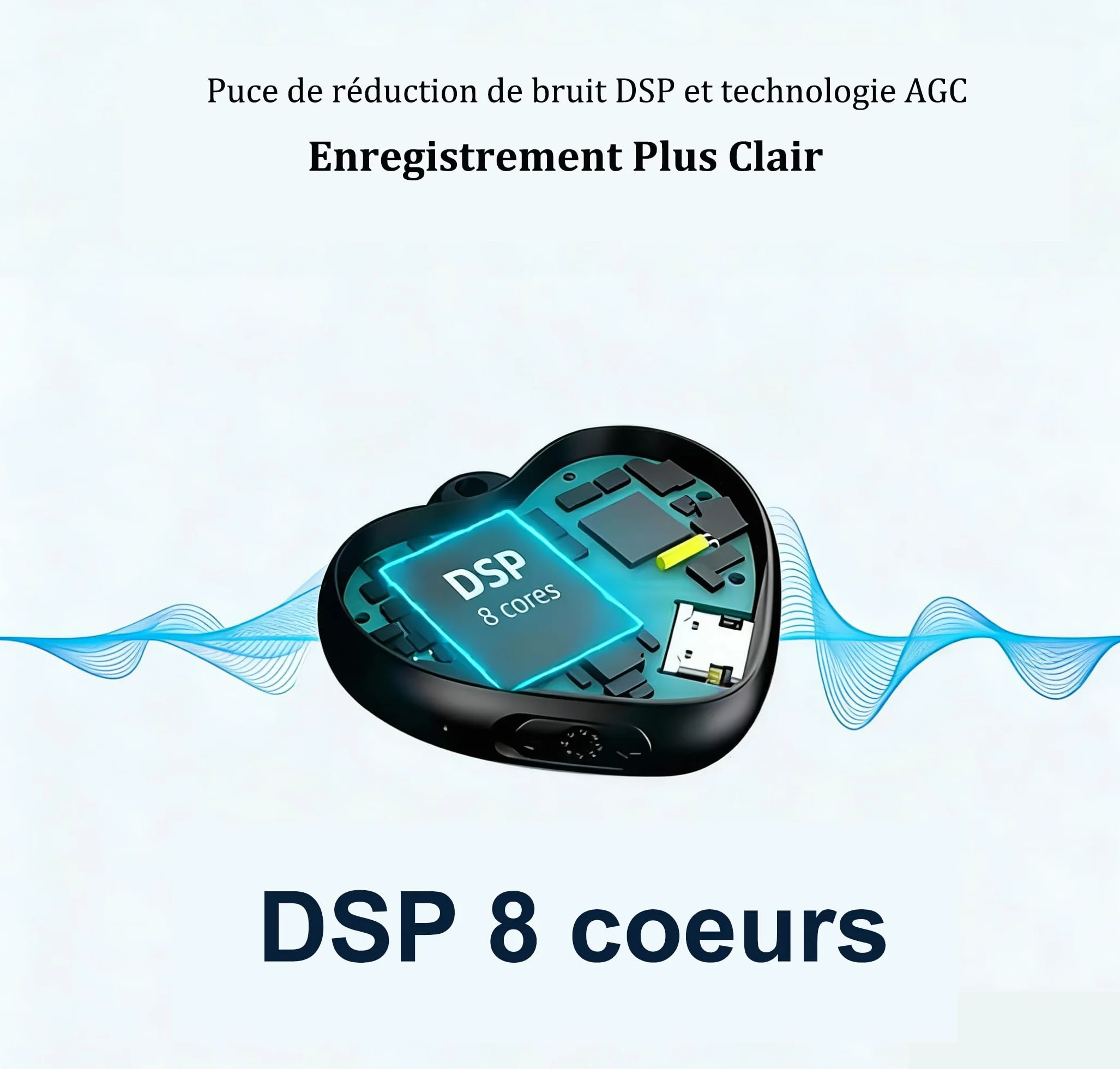 Mini Enregistreur Vocal 16G avec Activation Vocale Micro Dictaphone Numérique Écouteurs Pendentif