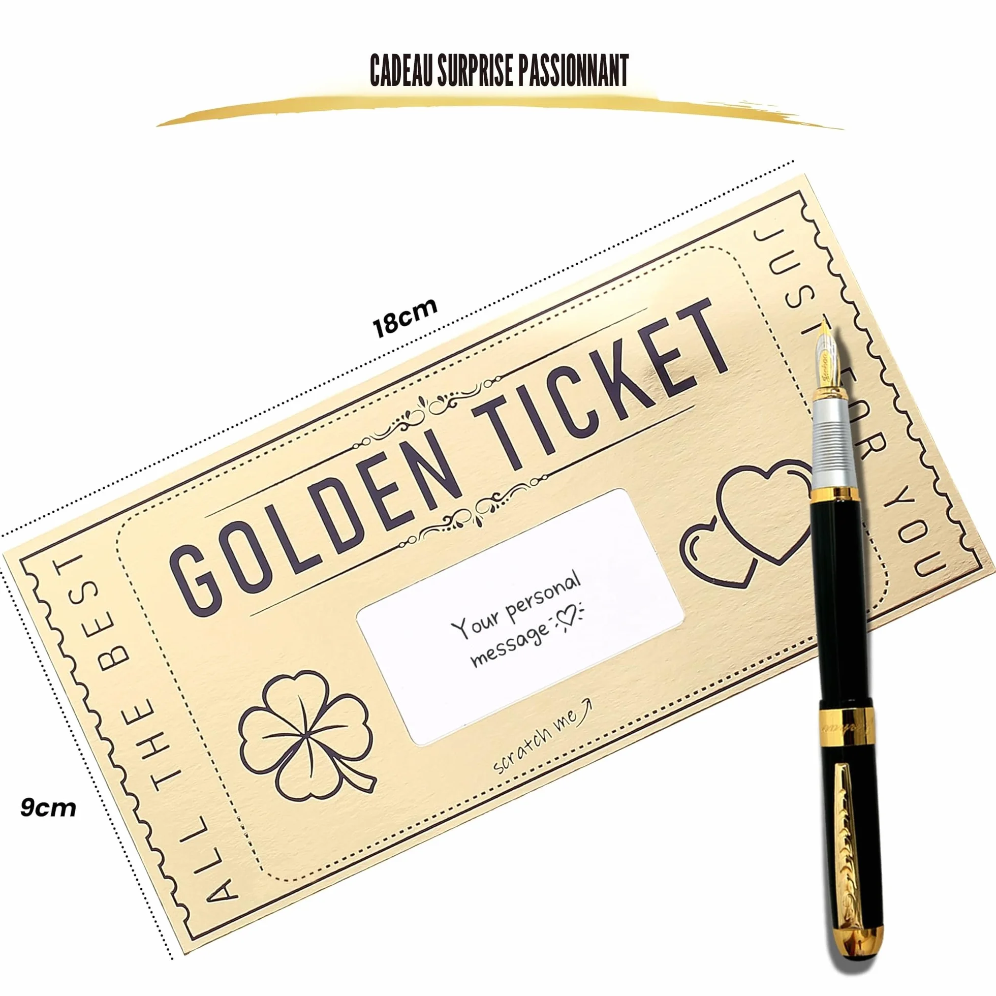 DasWas Carte à gratter Ticket d'Or - Carte Cadeau à Remplir avec Autocollant à Gratter - Cartes Cadeaux à Faire Soi-Même - Cadeau Personnalisé Enveloppe Scintillante
