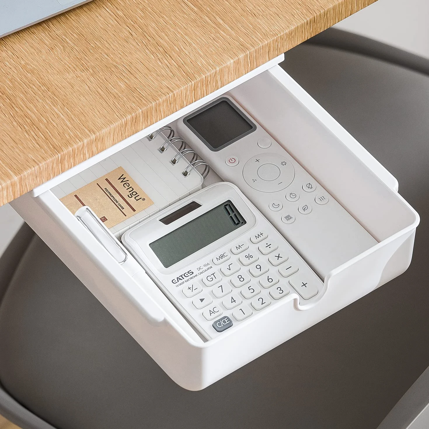FRETONBA Mini boîte de rangement autocollante sous le bureau - Organiseur de tiroir caché Blanc