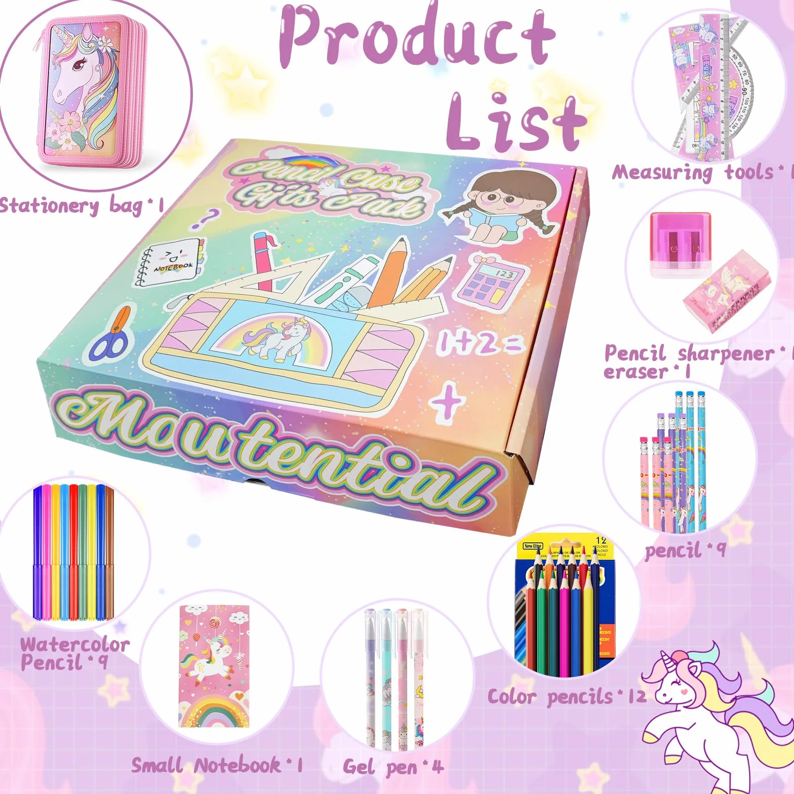 Trousse 3 Compartiments 2025 Double Compartiment Mise à Niveau Fermeture éclair Double Curseur Fille Rose
