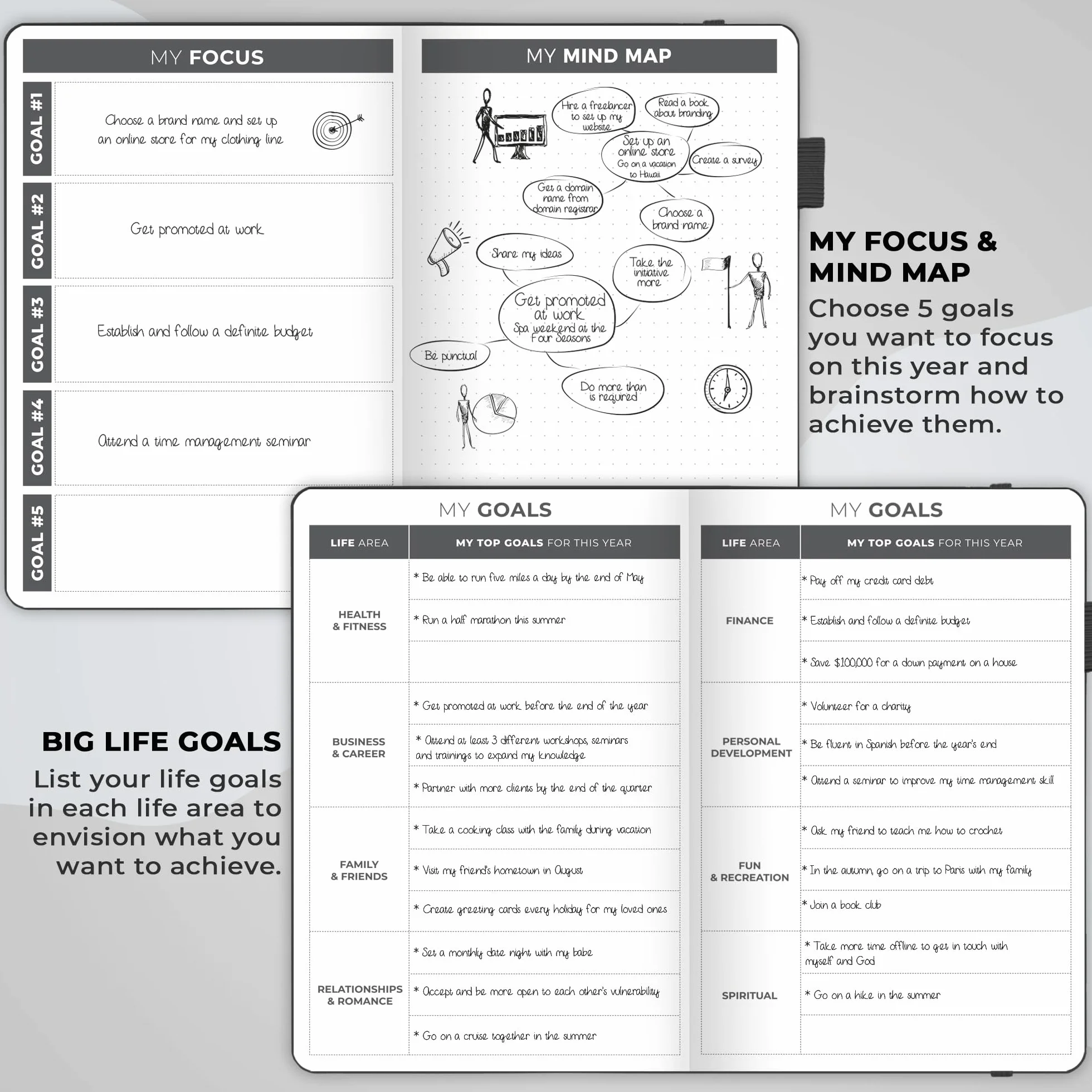 Clever Fox Planificateur Agenda Personnel Noir - Journal Quotidien et Hebdomadaire
