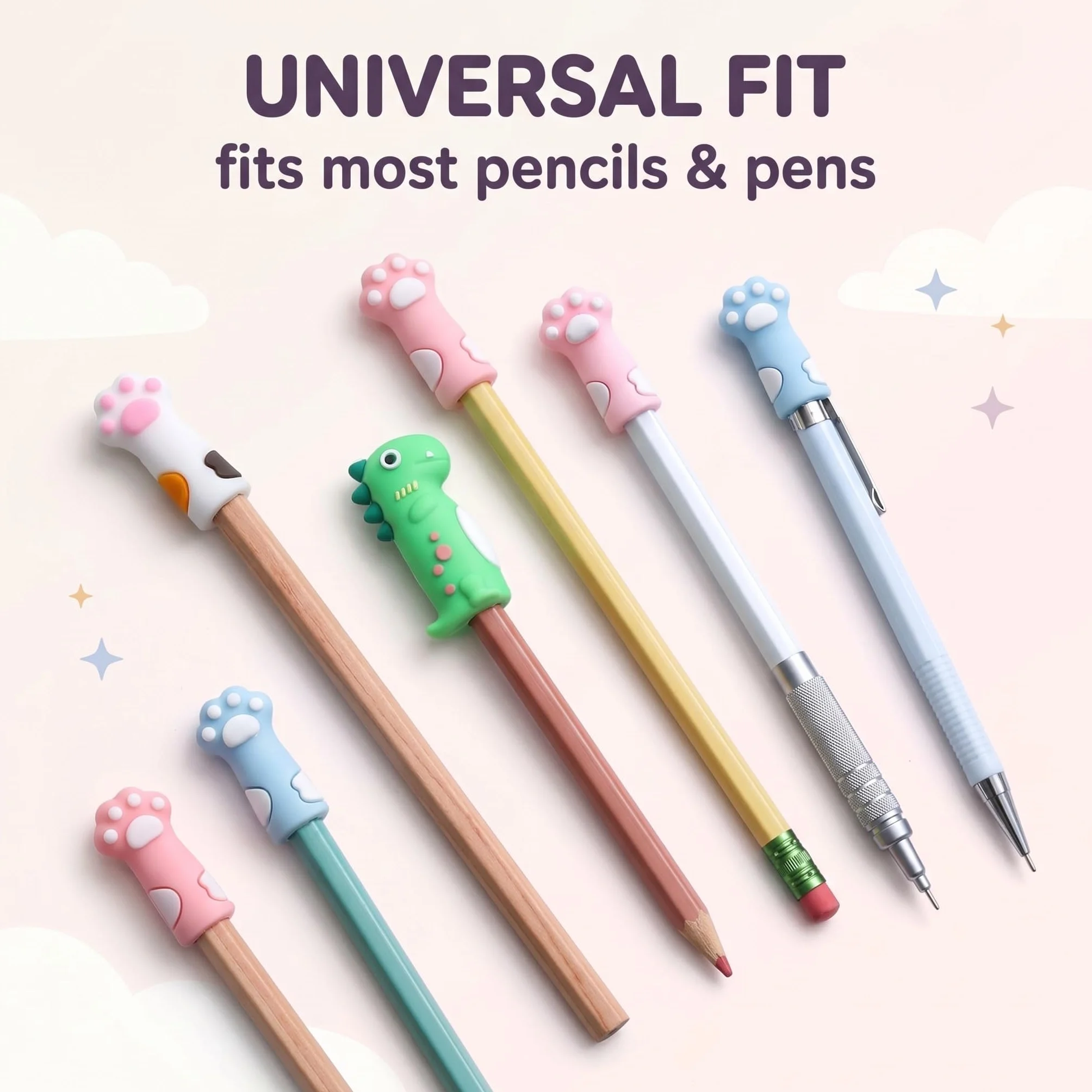 Embouts de Crayon en Silicone, Crayon Empilable, Motifs Chat et Dinosaure, Capuchons de Protection pour Pointe de Stylo