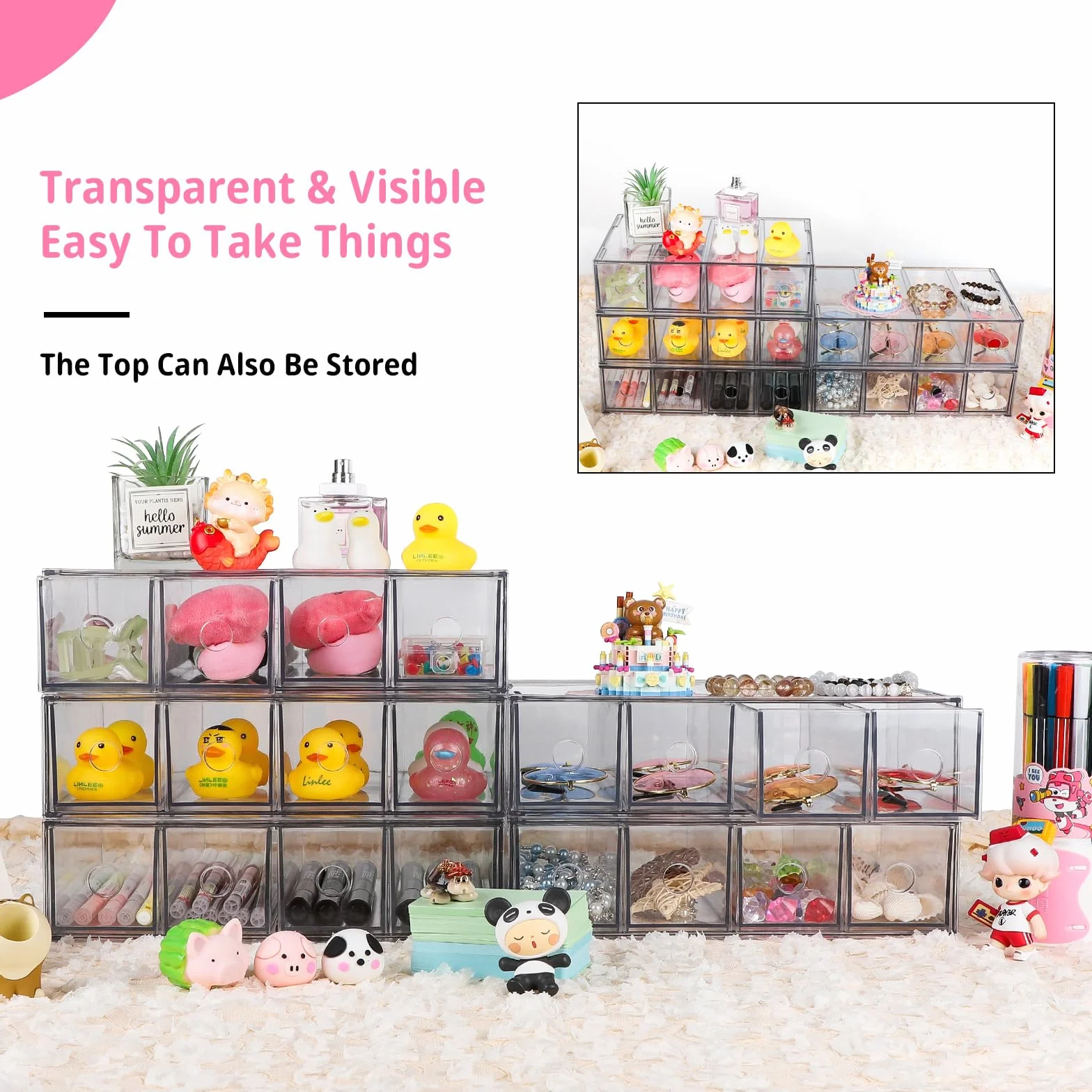 Organiseur à tiroirs 4 pièces 16 compartiments Boîte empilable rangement bureau
