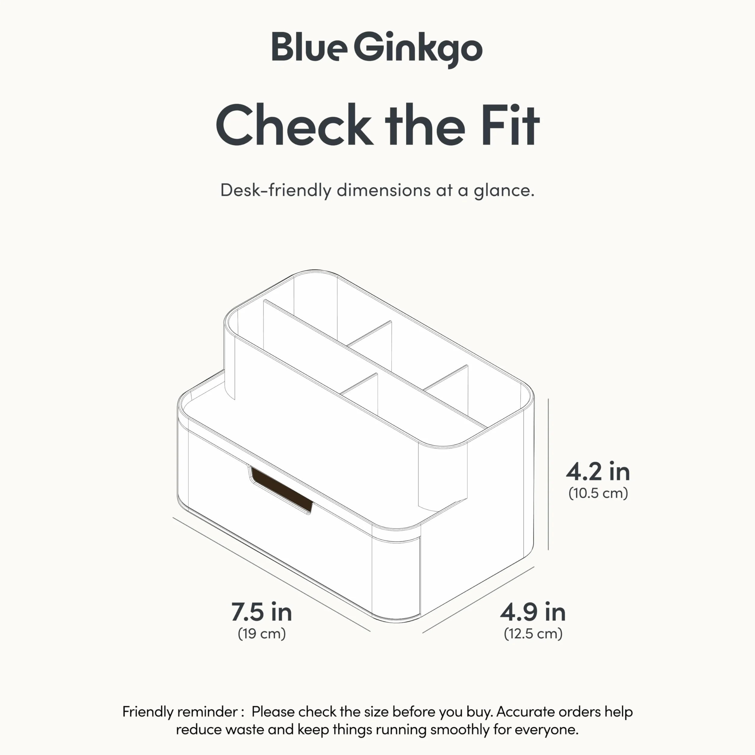 BLUE GINKGO Organisateur de Bureau Compact 5 Compartiments Demi-tiroir Porte-stylos Fabriqué en Corée Blanc