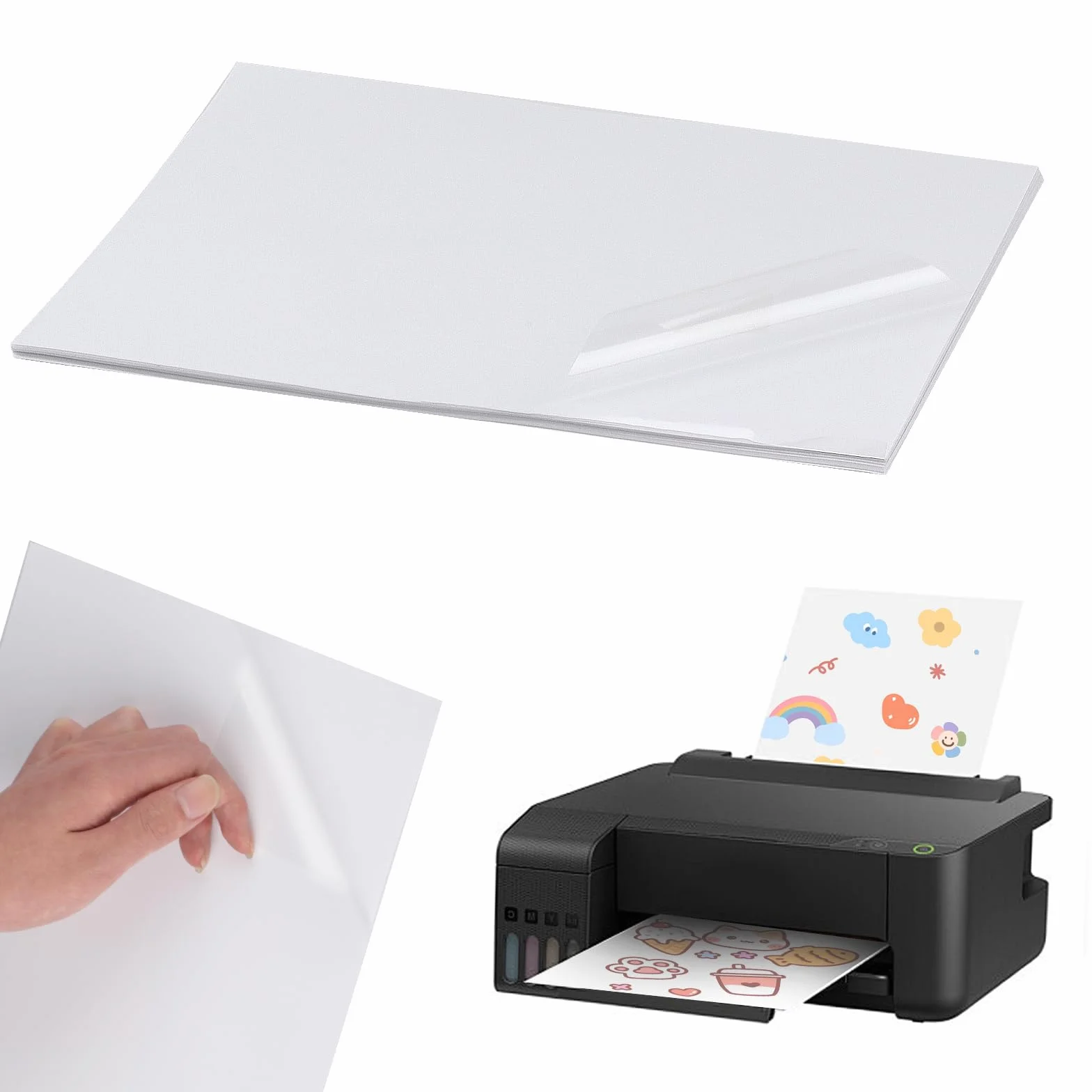 Papier Autocollant Transparent A4 Vinyle Imprimable pour Imprimante Laser et Jet d'Encre, 20 Feuilles