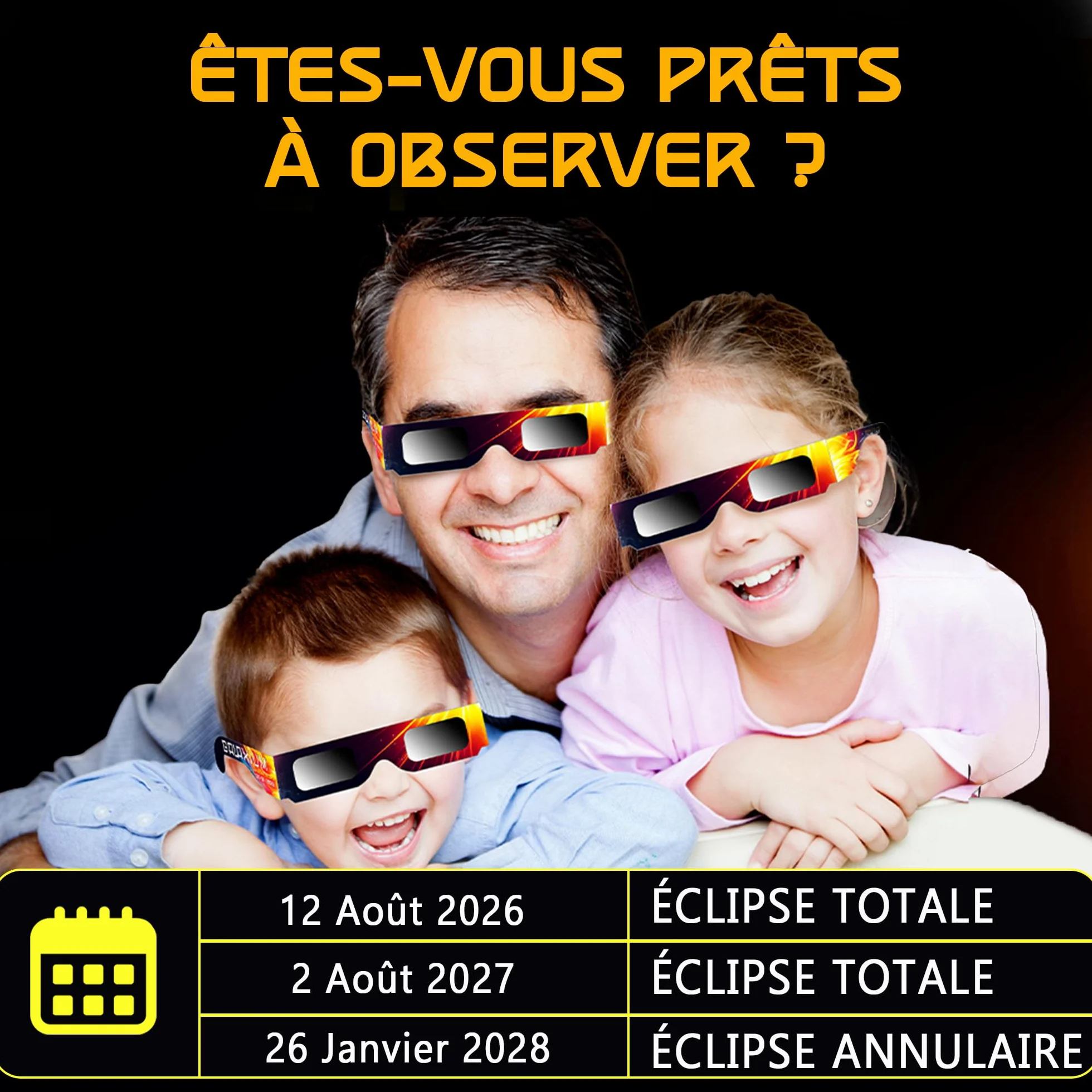 Lunettes d'éclipse solaire Galaxium Lot de 12 - Homologuées AAS 2026 Certifiées ISO 12312-2 CE