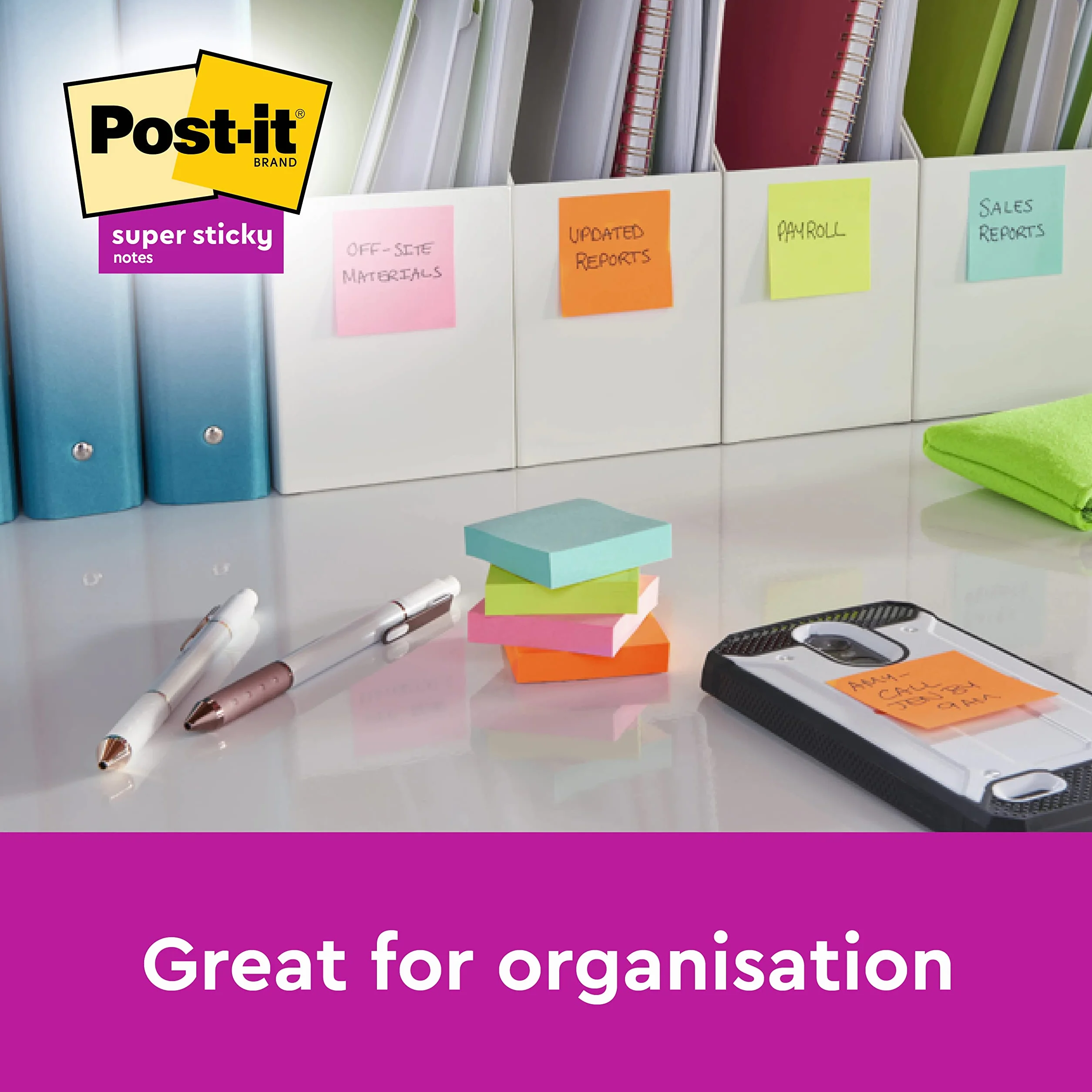 Post-it Z-Notes Autocollantes Super Sticky, 8 Blocs + 4 Gratuits, 90 Feuilles, 76 mm x 76 mm