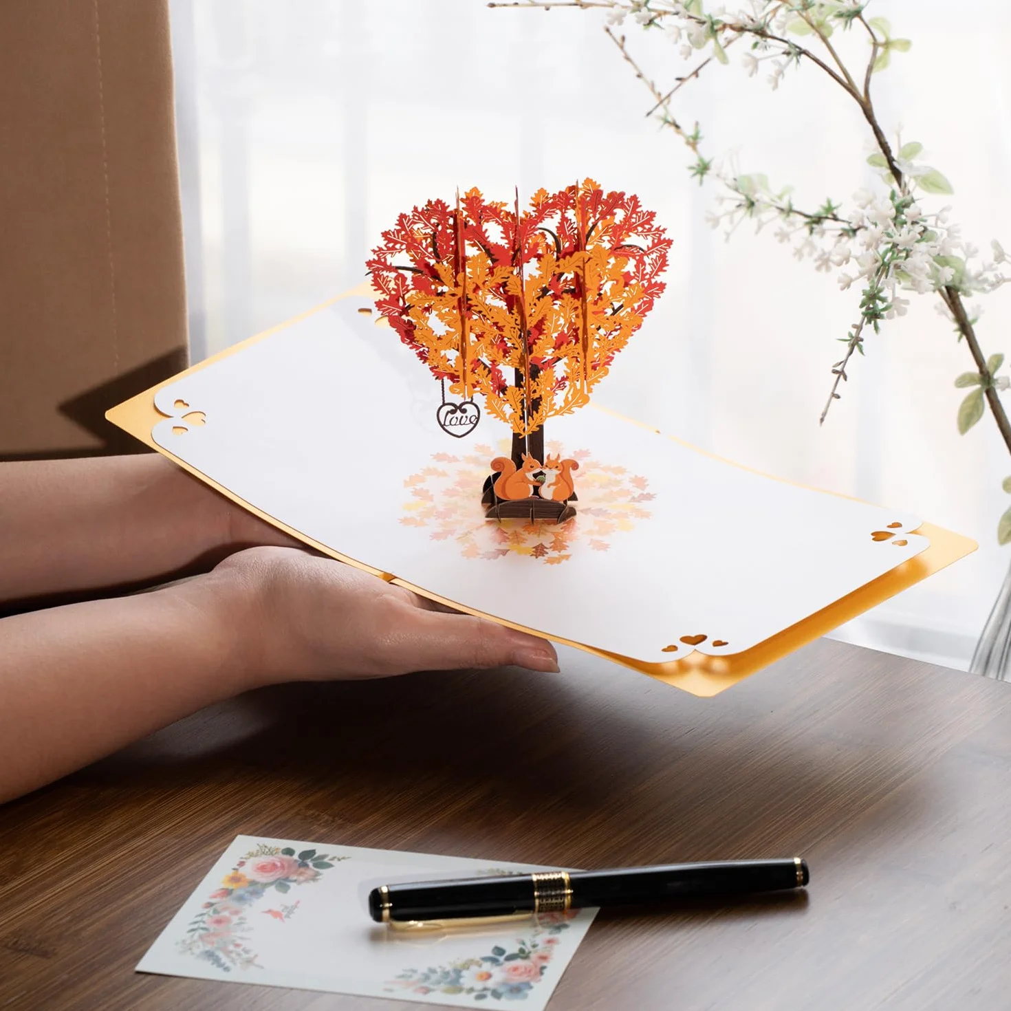 Carte Anniversaire Pop Up 3D Écureuils Arbre Coeur