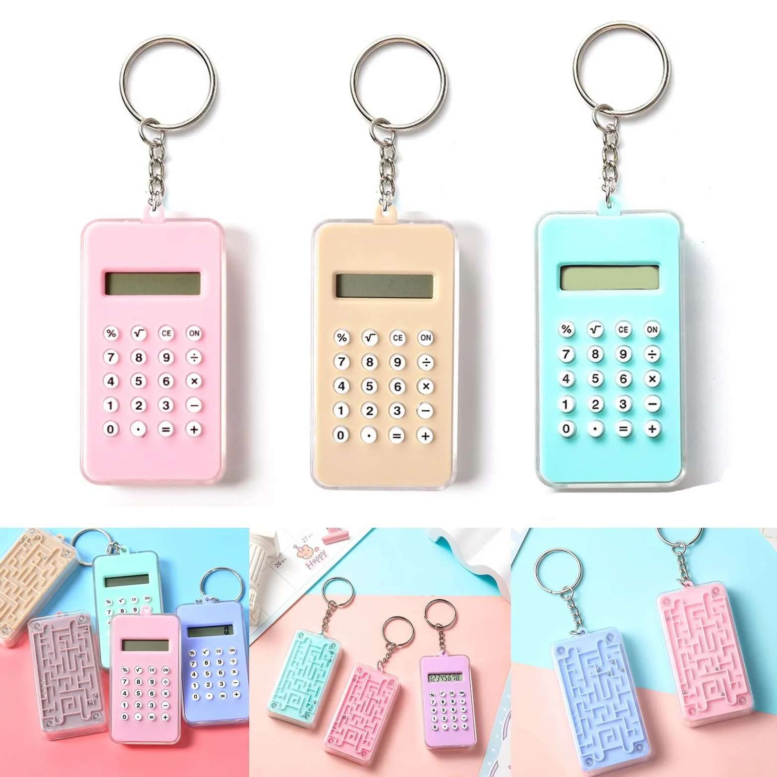 Mini-calculatrices de Poche Porte-clés Labyrinthe, Affichage 8 Chiffres, Calculatrices de Base pour Étudiants École Bureau, Couleur Aléatoire