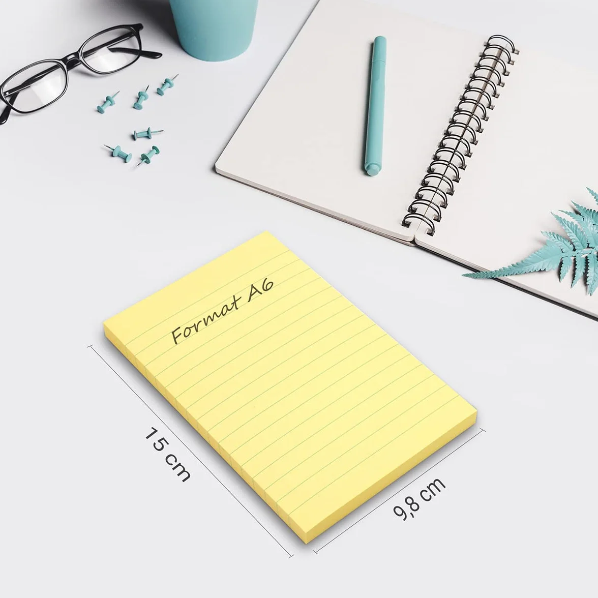 WAYTEX 100 Notes adhésives A6 repositionnables Grand format 9,8 x 15 cm Jaune pastel