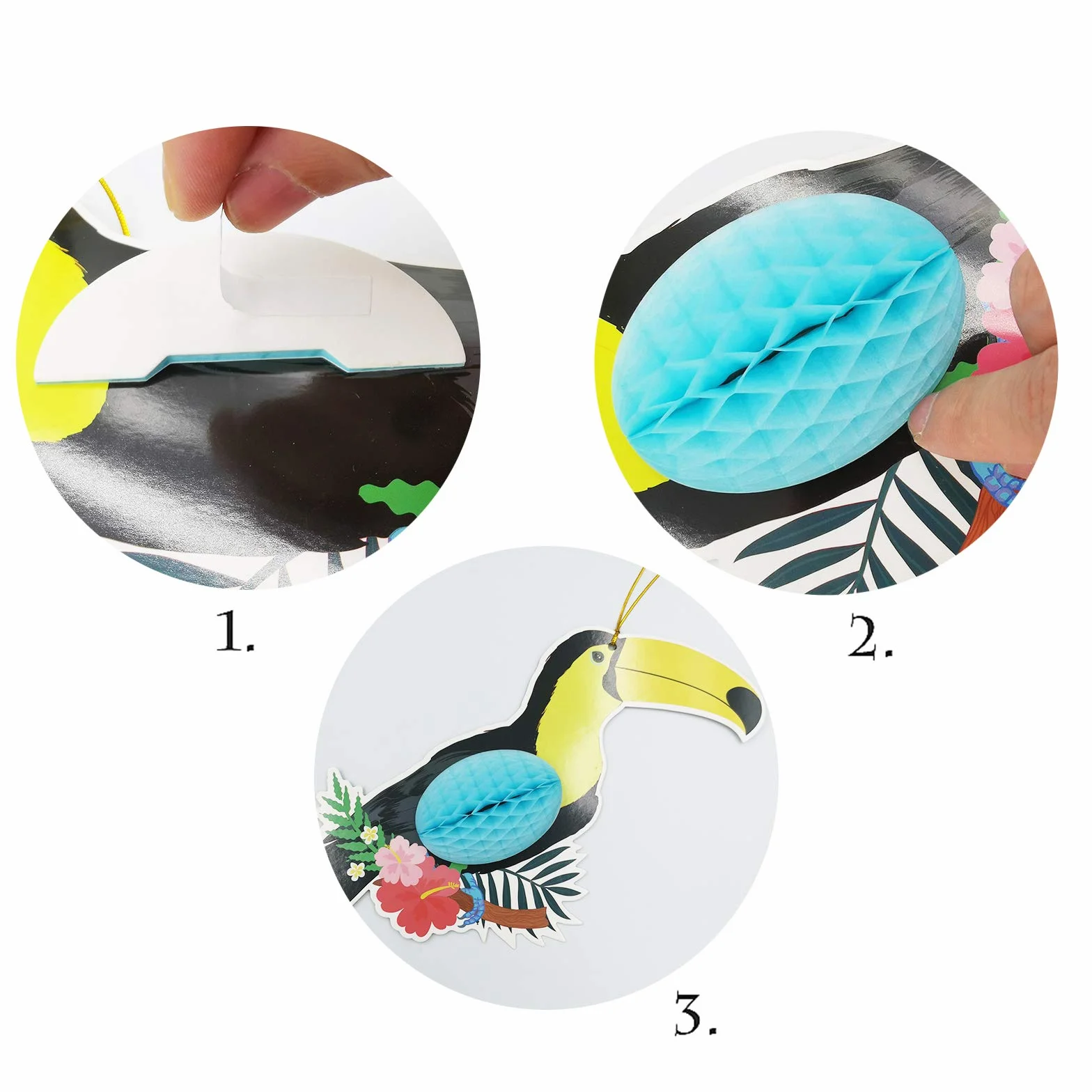 12 Pièces Découpes de Papier Nid D'abeille Oiseaux Tropicaux Perroquet Décorations Suspendues pour Fête Hawaïenne