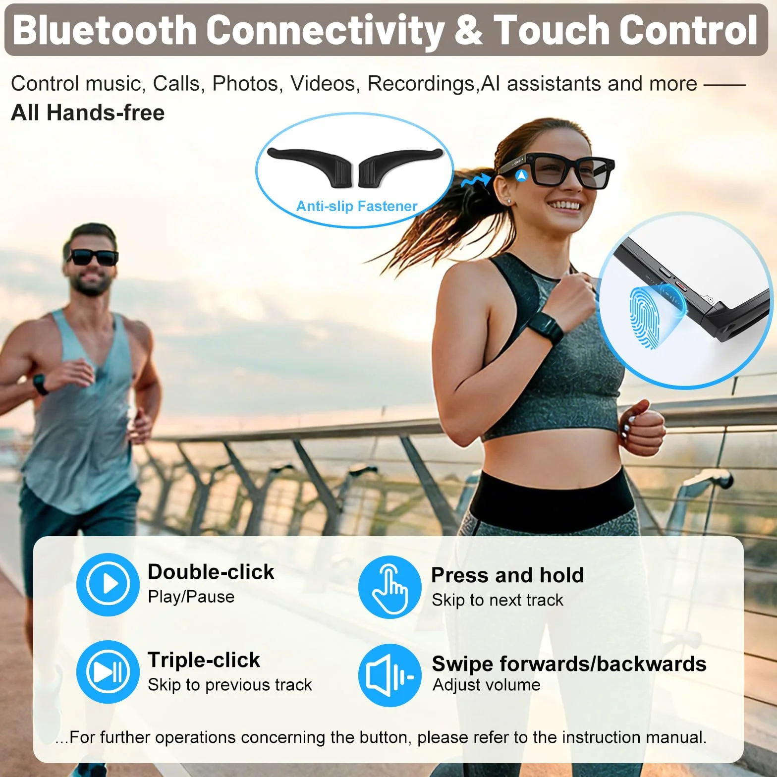 Lunettes Connectées 8MP 4K HD avec Traductrice IA, Verres Photochromiques, Bluetooth, Assistant Vocal