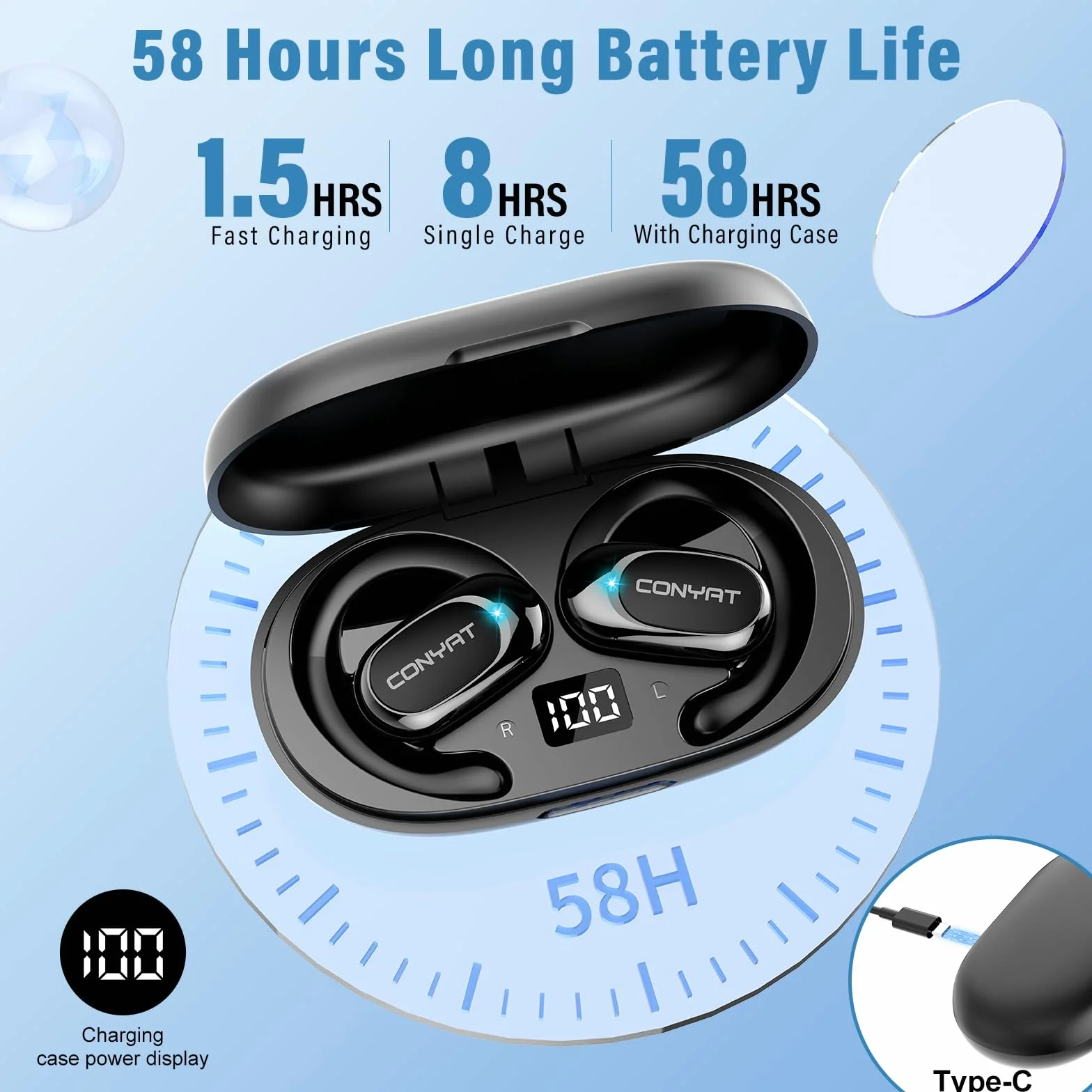 AI Ecouteur Traducteur Instantané 58H Bluetooth 5.4 Ecouteurs sans Fil Open Ear 164 Langues 3 en 1 Traduction Vocale