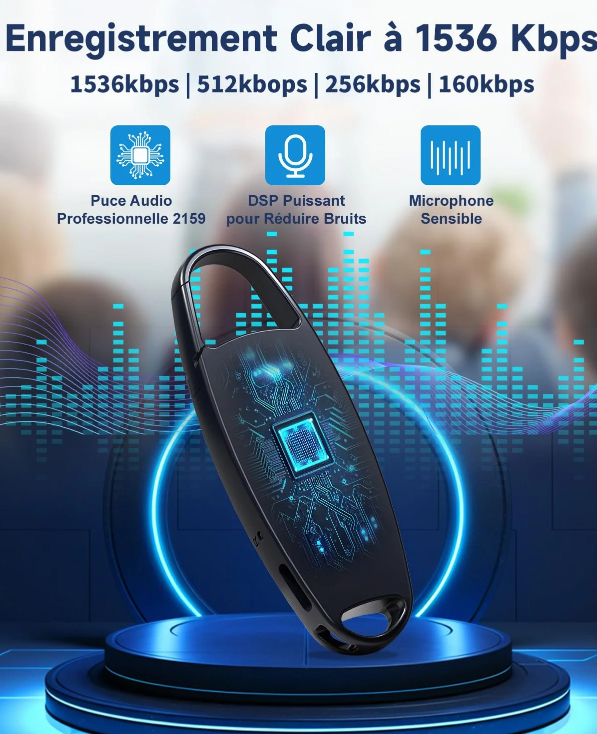 Vandlion Enregistreur Vocal 32Go HD avec Réduction de Bruit pour Conférences