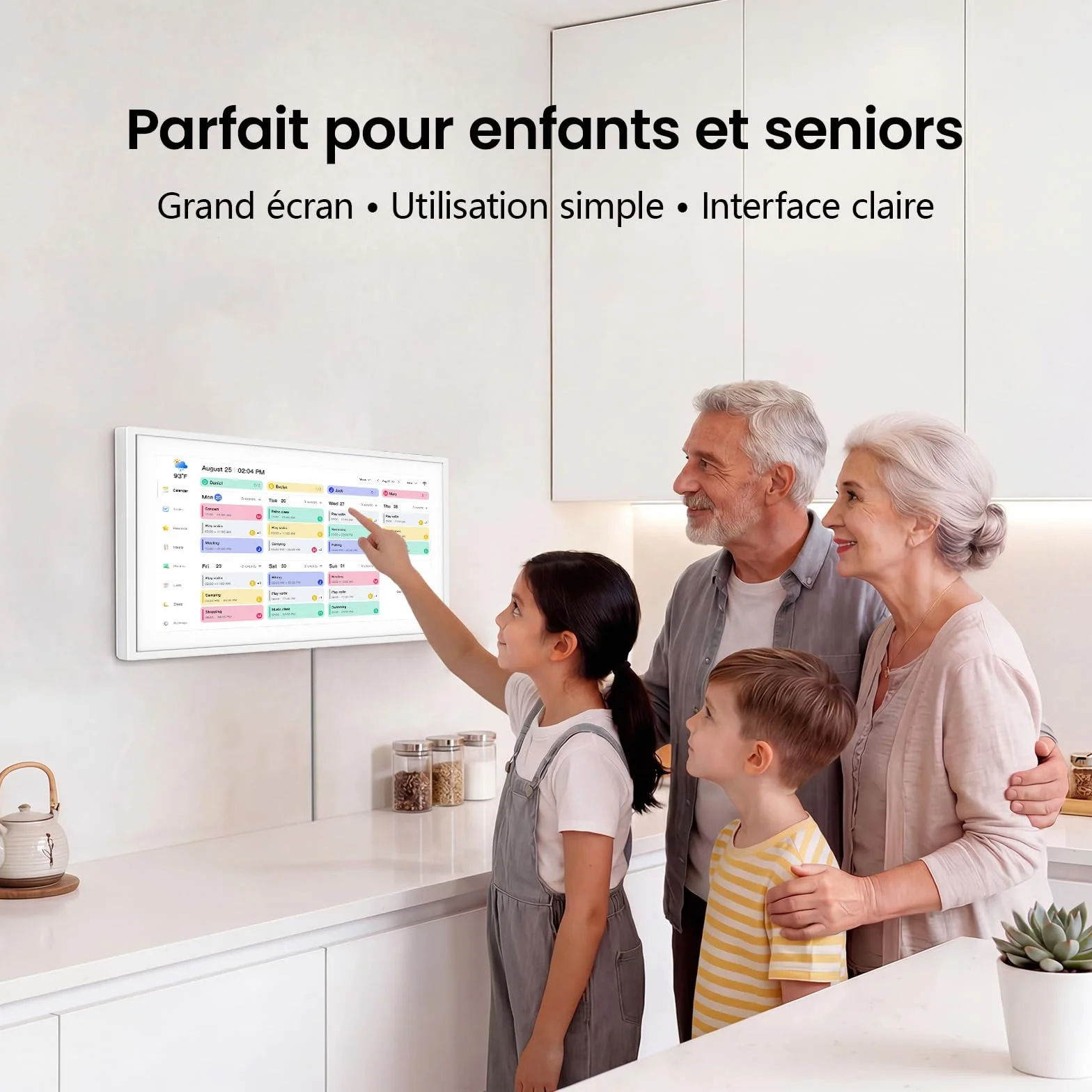 NEWYES Calendrier Numérique Mural 15 Pouces 2026 Semainier Sync Wi-Fi Tableau Récompense Enfant Cadre Photo Numérique Écran Tactile Intelligent