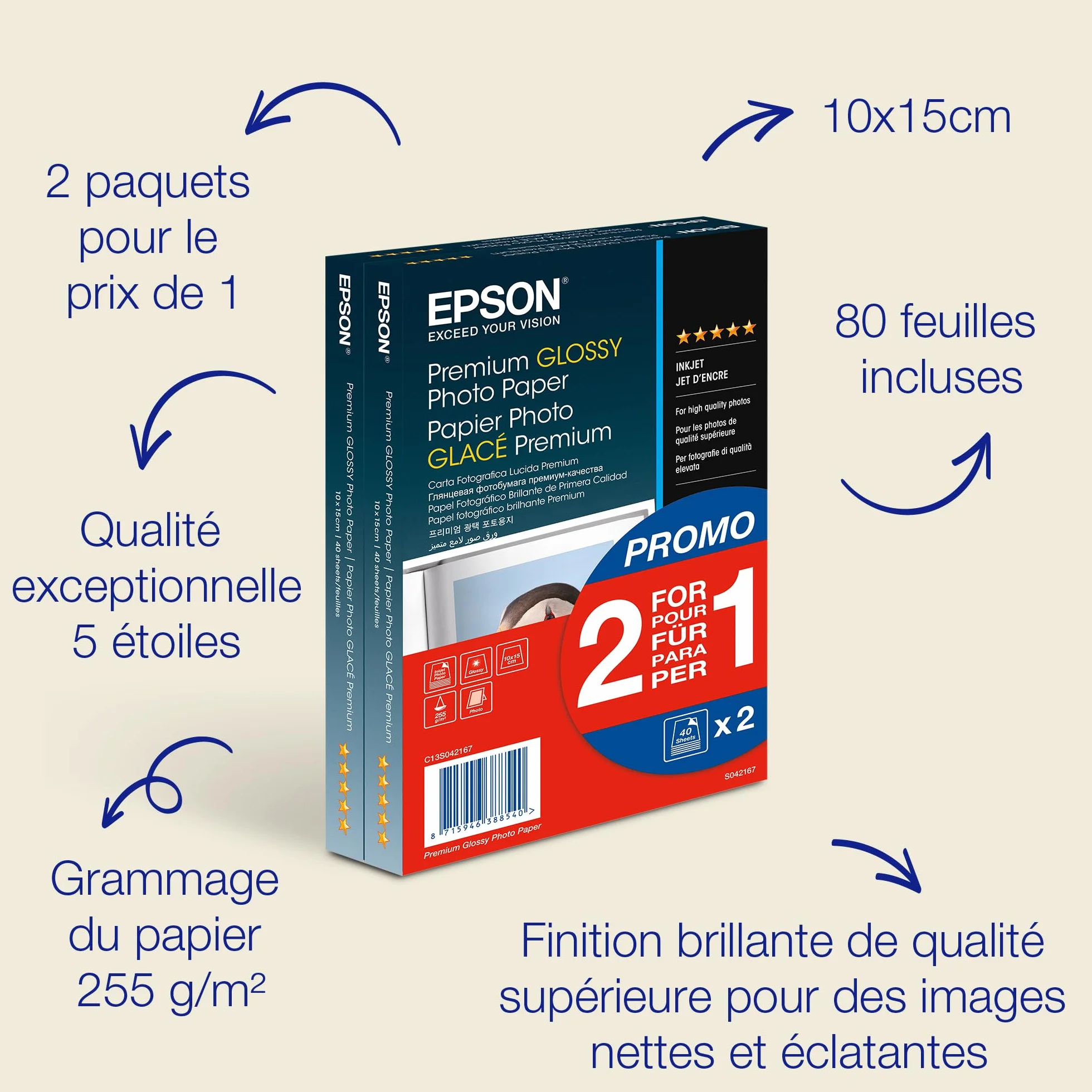 Epson Premium Glossy Papier Photo Glacé A6 100 x 150 mm Pack de 2