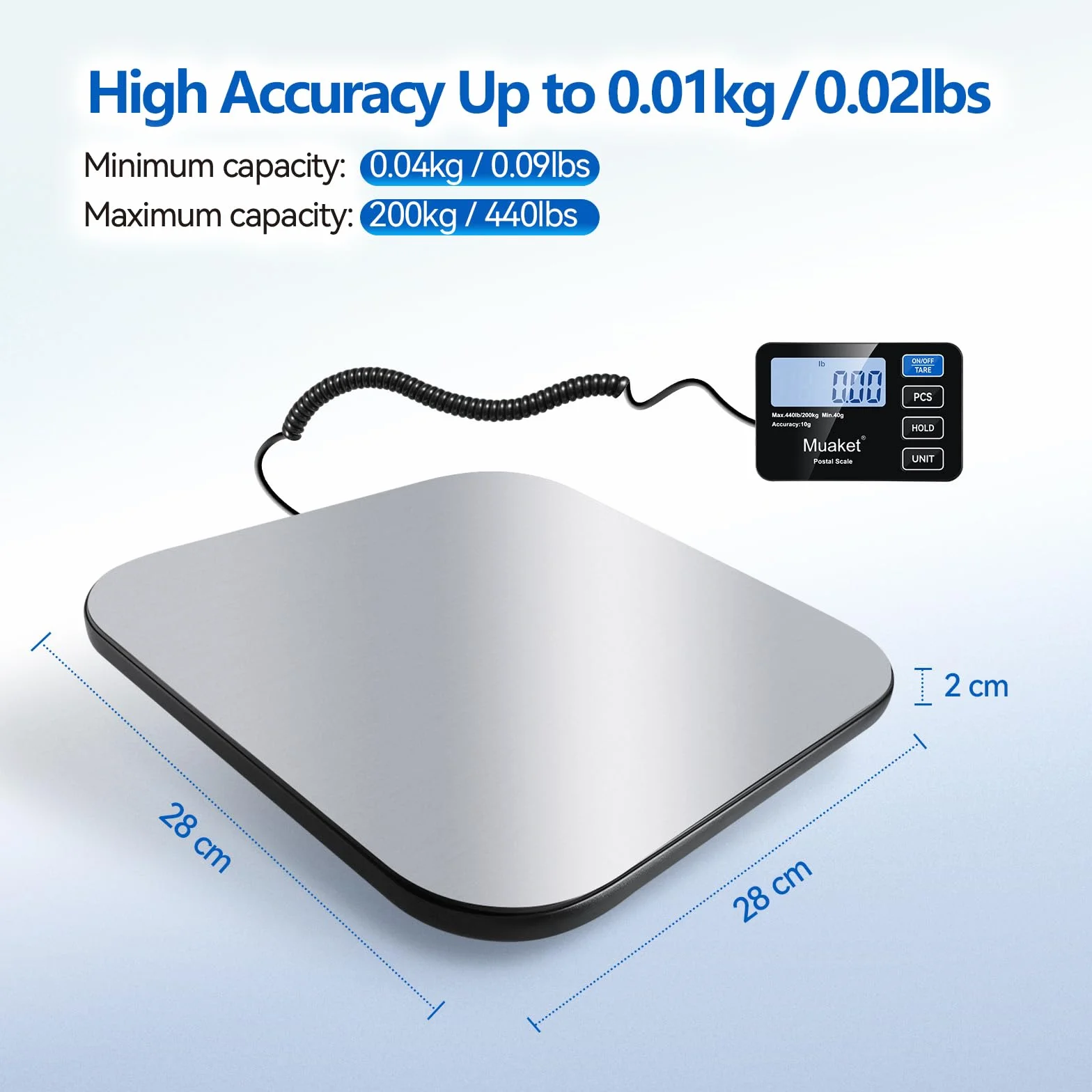 Balance Colis Numérique 200kg/10g, Pèse Colis Portable avec Fonction Hold/Tare, Écran LCD pour Bagage Maison Poste