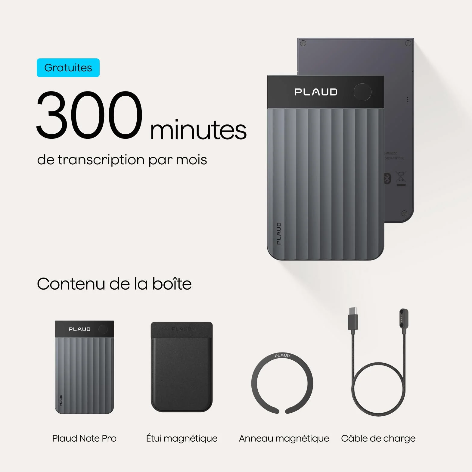 Plaud Note Pro Enregistreur Vocal IA Dictaphone Numérique avec Transcription, Résumé IA, 50h d'Enregistrement