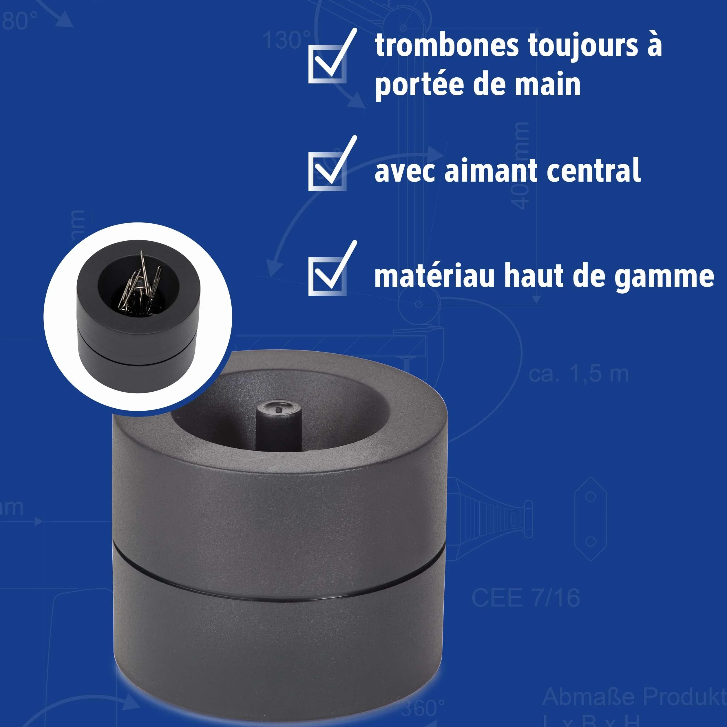 MAUL Distributeur de Trombones MAULpro Eco, 7,3 x 6 cm, Organiseur Bureau Plastique Recyclé, Noir