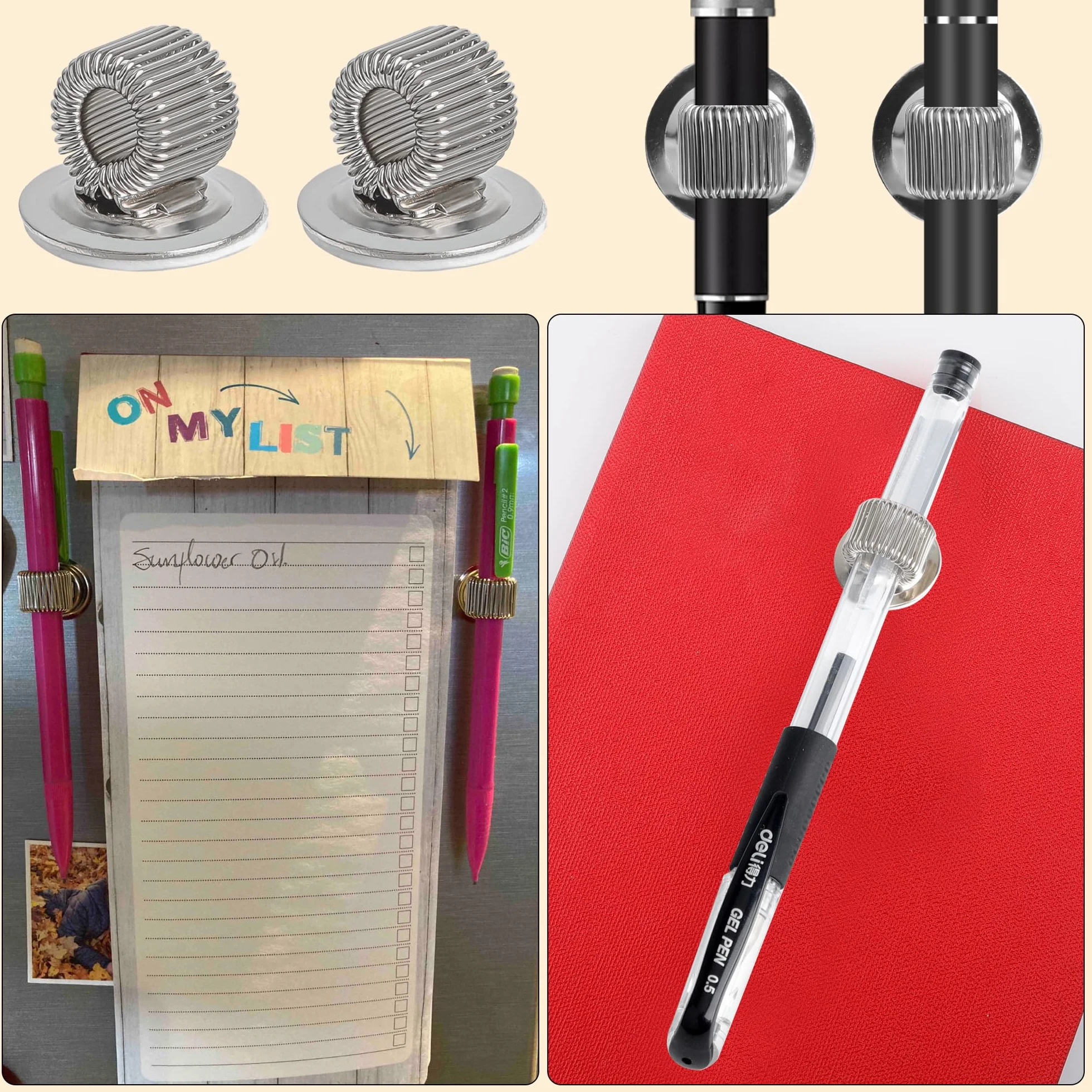 Lot de 10 porte-stylos en acier inoxydable avec boucle à ressort réglable argentée pour tableau de bord