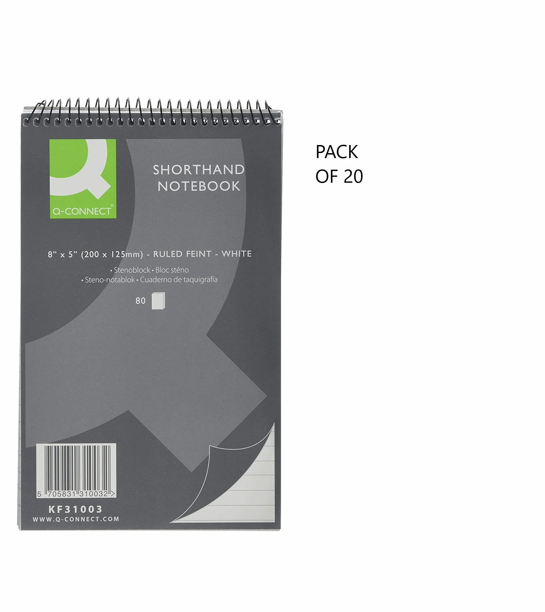 Q Connect Lot de 20 bloc-notes 80 feuilles papier réglure fine